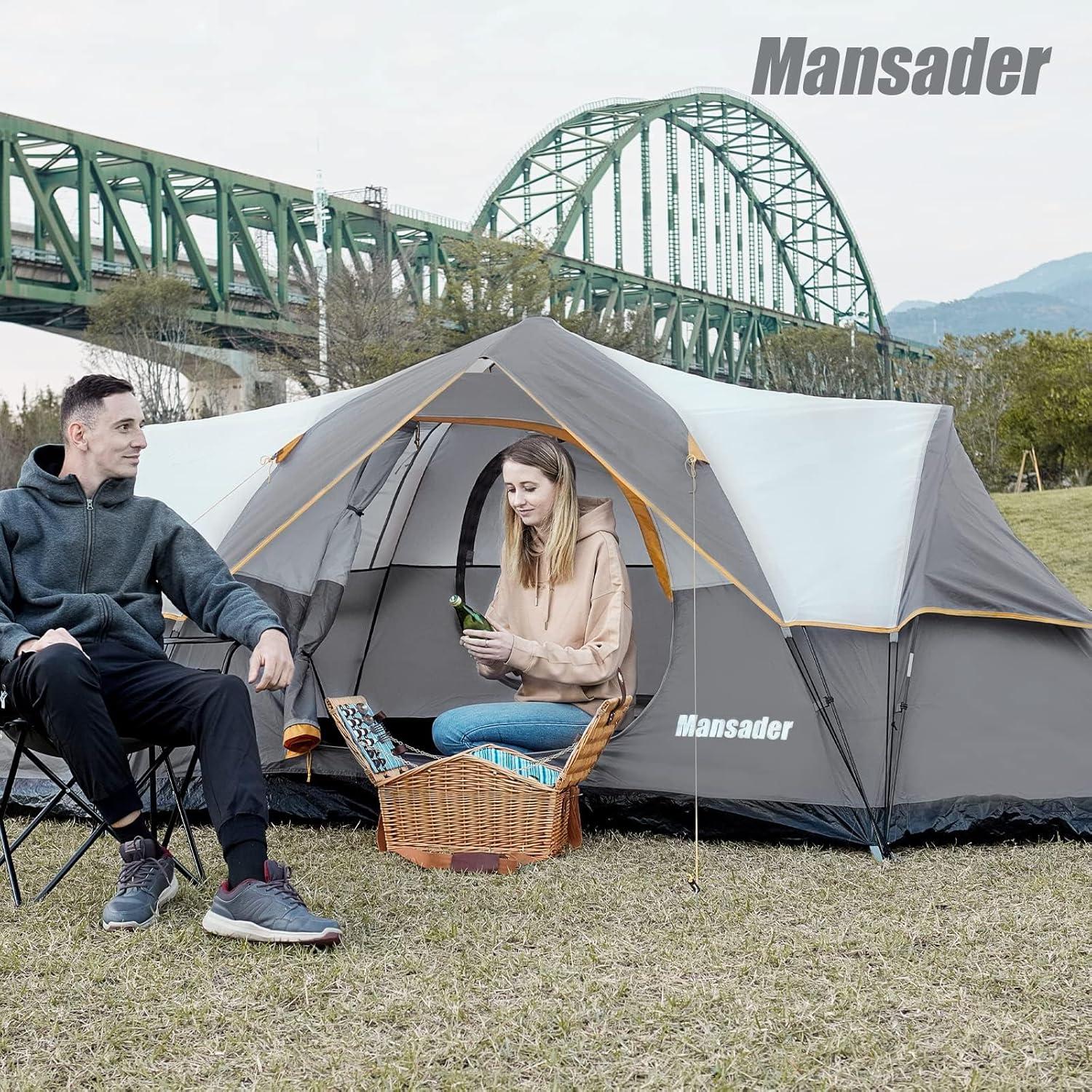 Carpa de Camping Mansader para 6 Personas Impermeable Gris