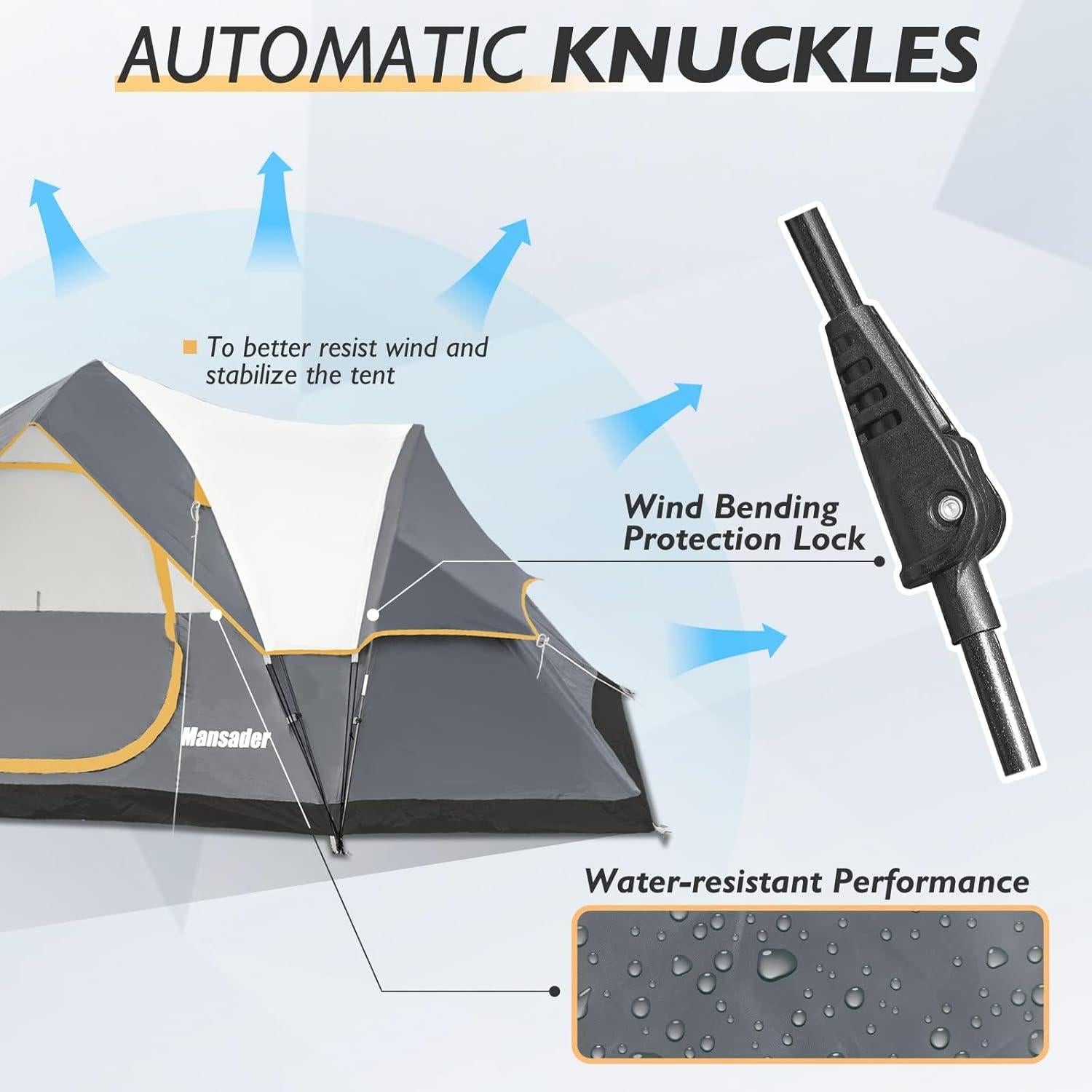 Carpa de Camping Mansader para 6 Personas Impermeable Gris