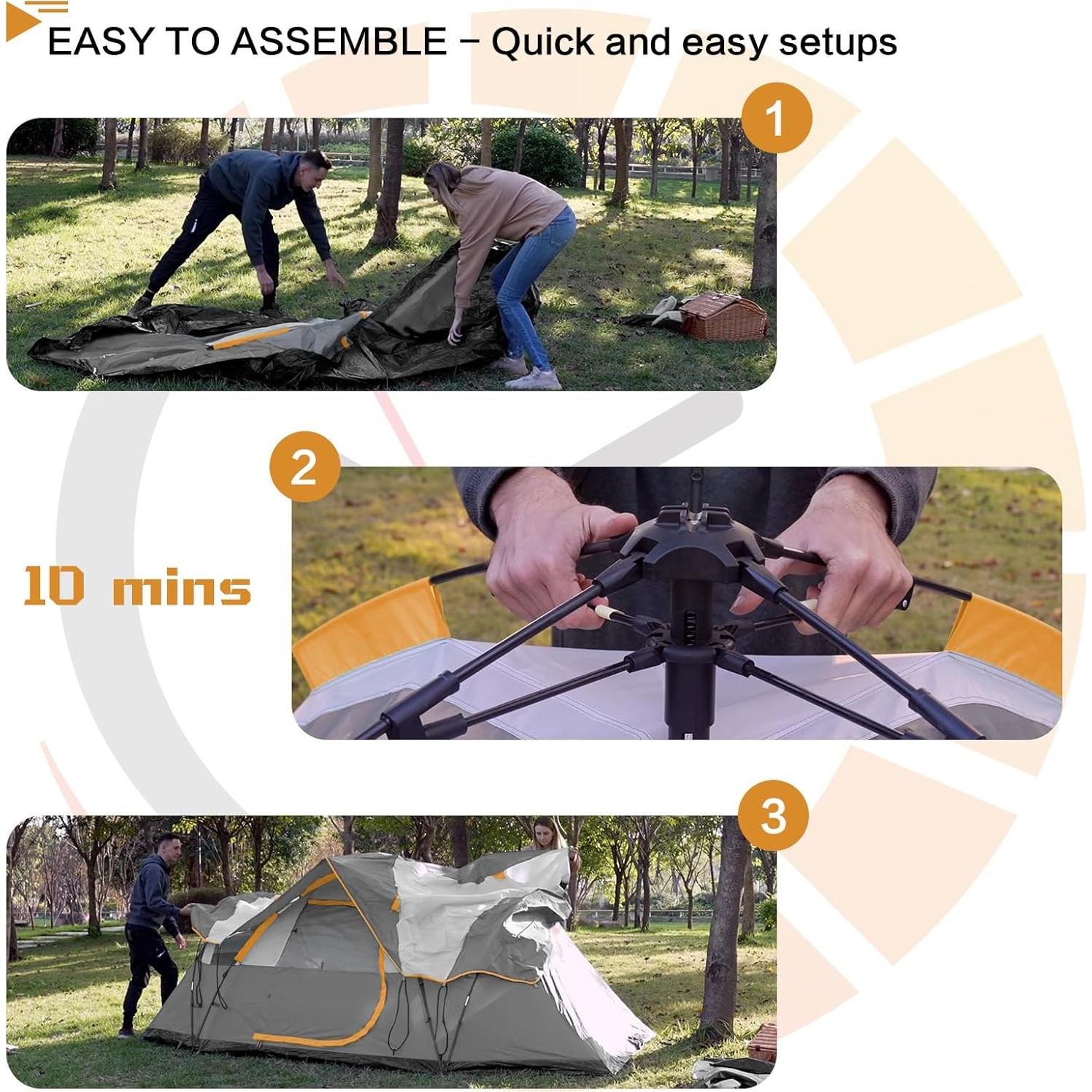 Carpa de Camping Mansader para 6 Personas Impermeable Gris