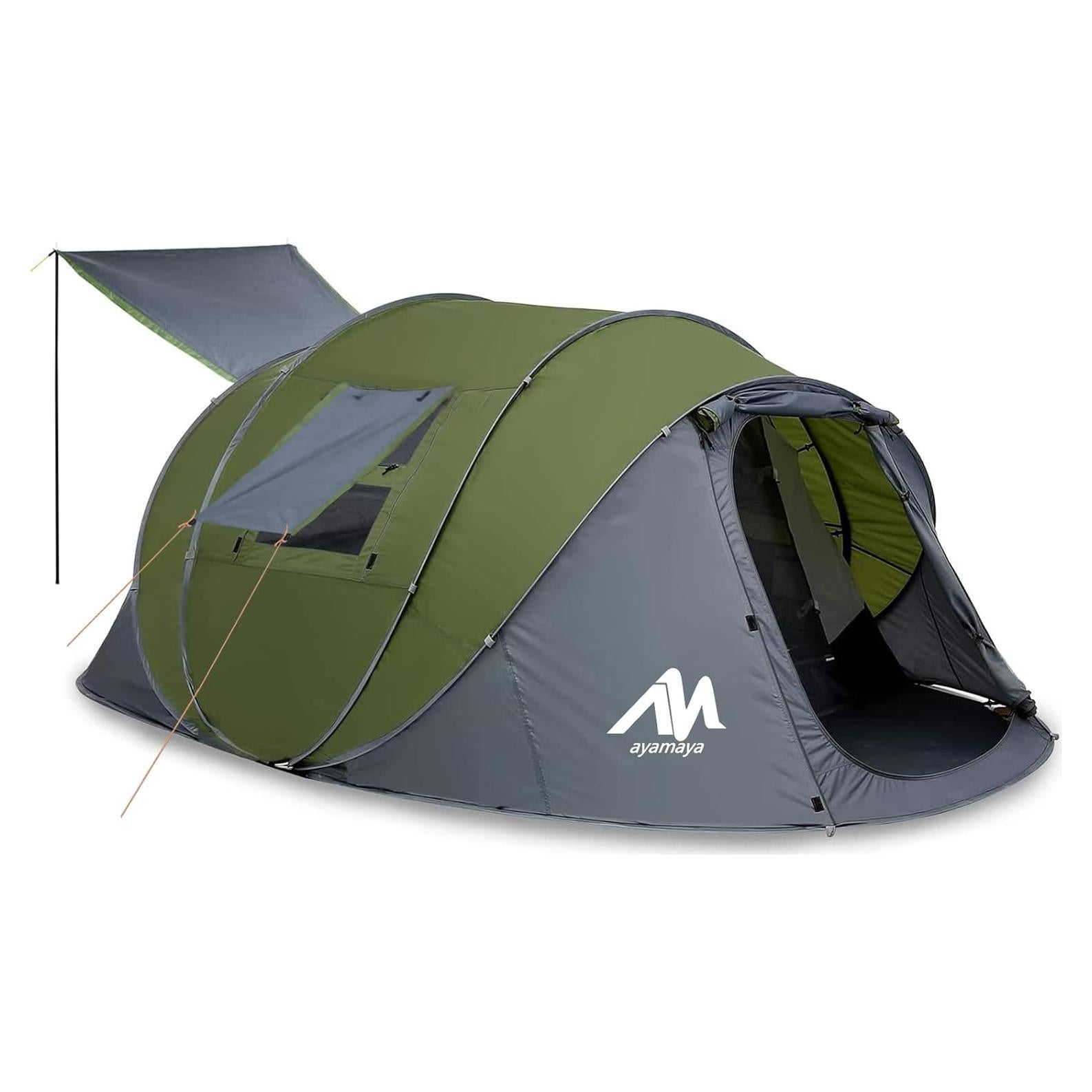 6 Person Pop Up Tents for Camping - AYAMAYA Waterproof Instant Tent Upgraded 2 Doors with Vestibule & Porch, Double Layer Large Size Family Easy Tent Automatic Setup for 4-6 People Camping Hiking