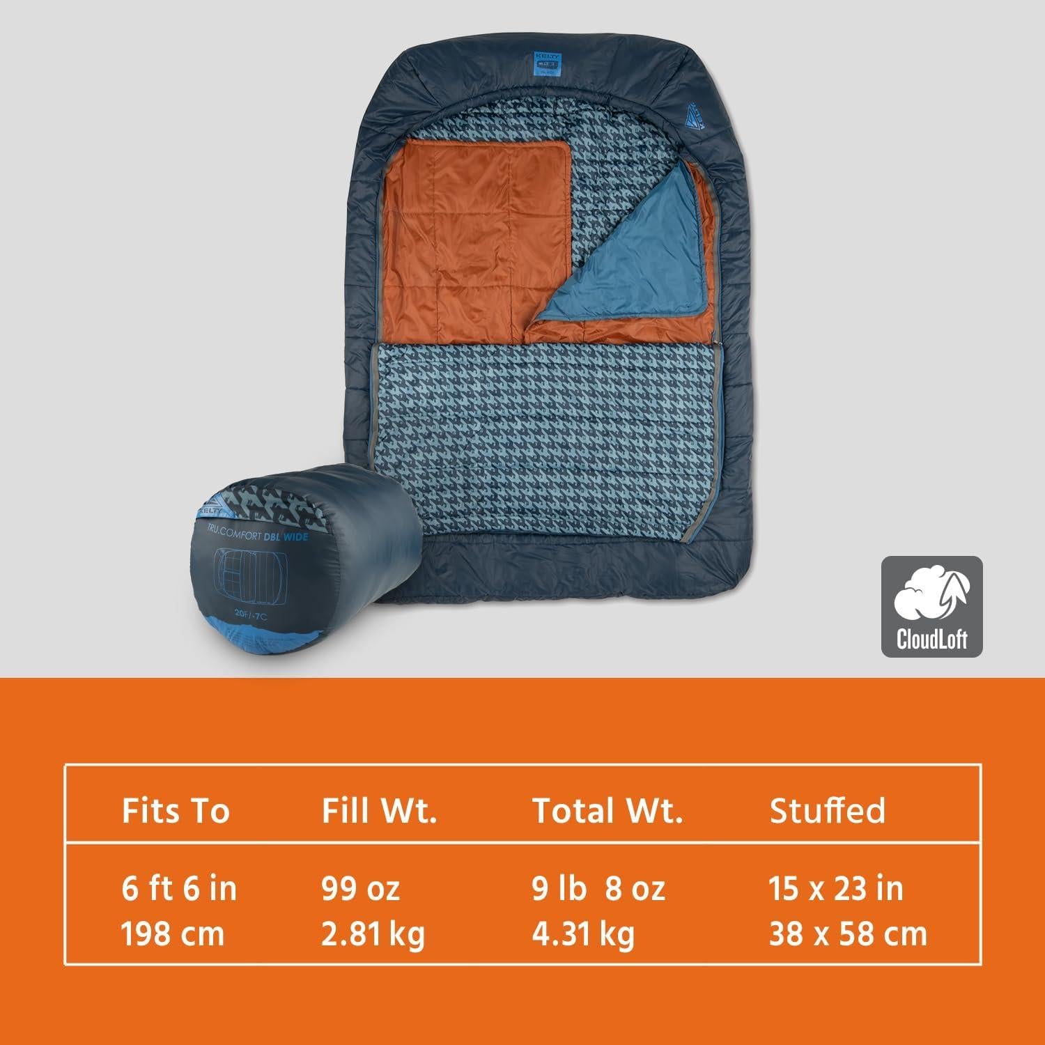 Saco de Dormir Doble Ancho Kelty Tru.Comfort 20°C para 2 Personas