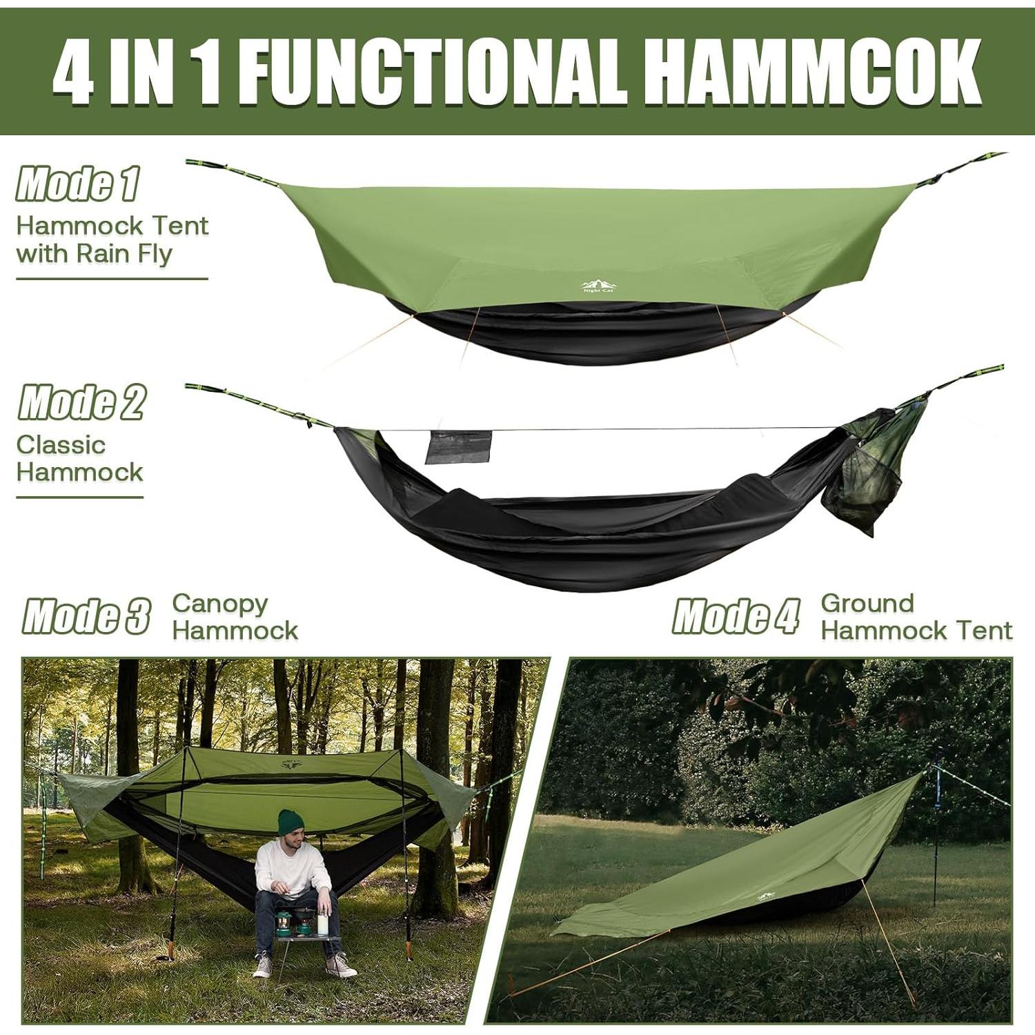 Hamaca de Camping Night Cat DC-06 4 en 1 Impermeable Verde