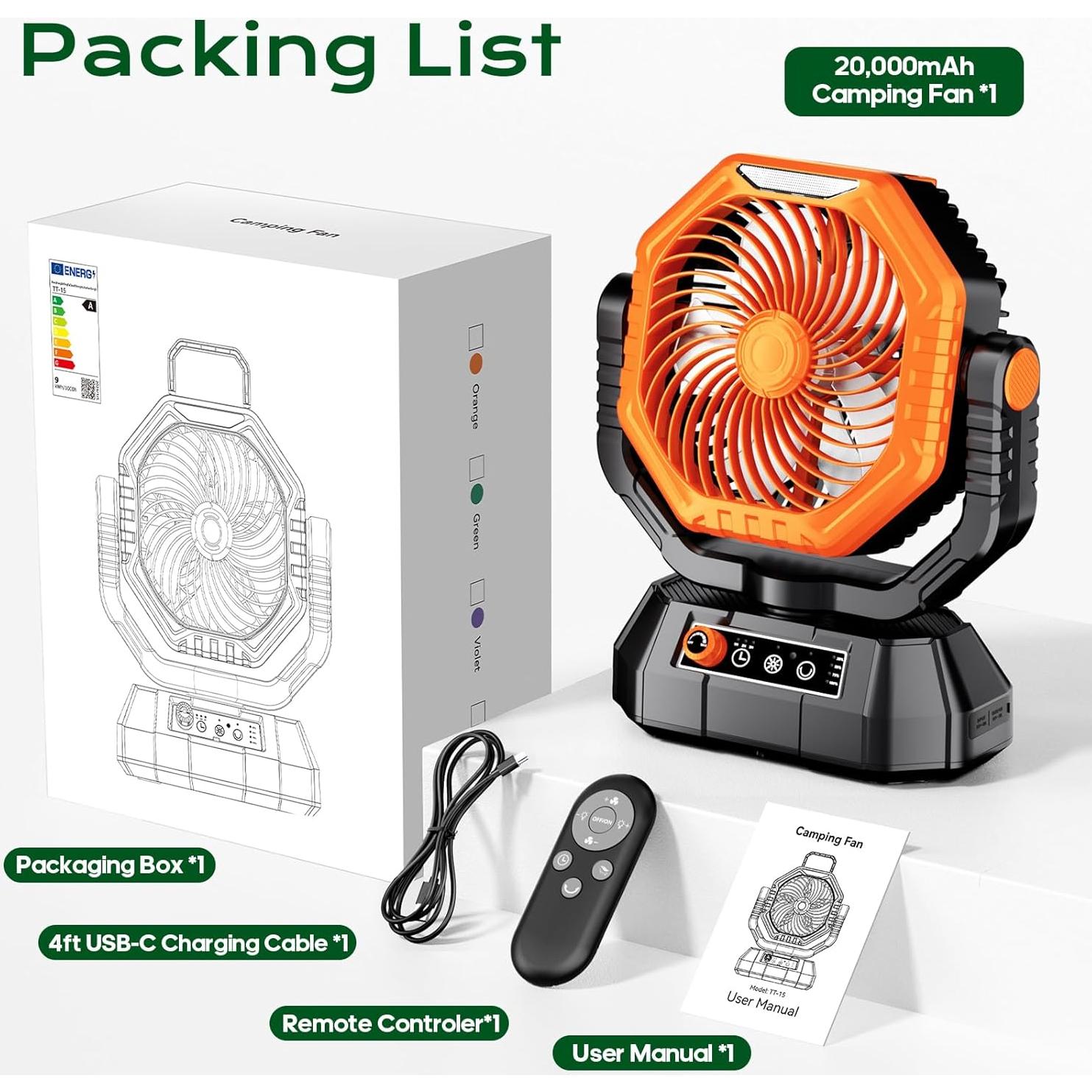 Ventilador Portátil HAWANA TT-15 Recargable 20000mAh 360°