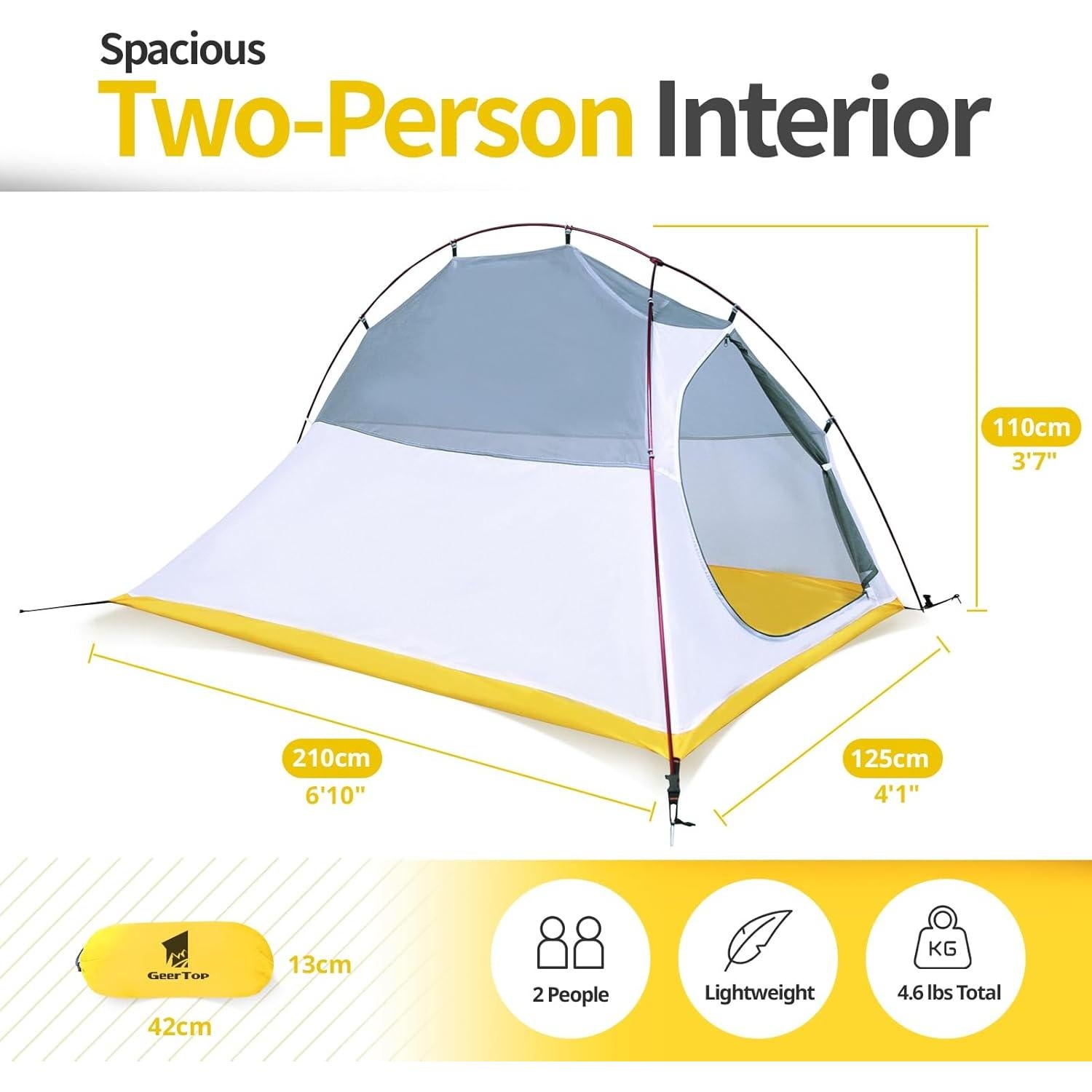 Tienda de Camping GEERTOP LIBRA para 2 Personas Impermeable