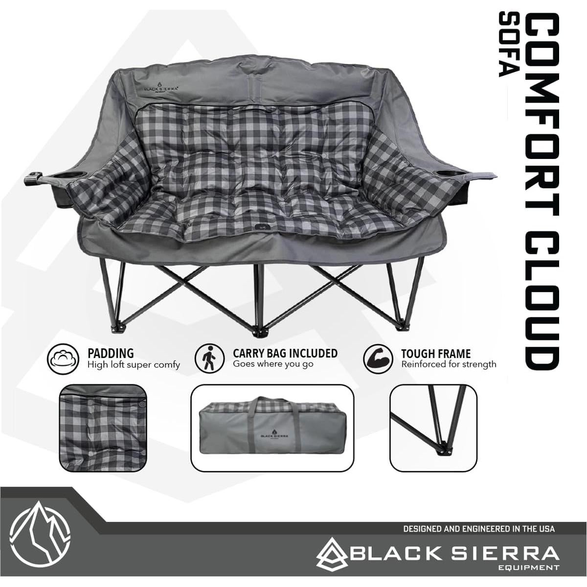 Sofá de Camping Doble Black Sierra, Acolchado, 272 kg, Gris