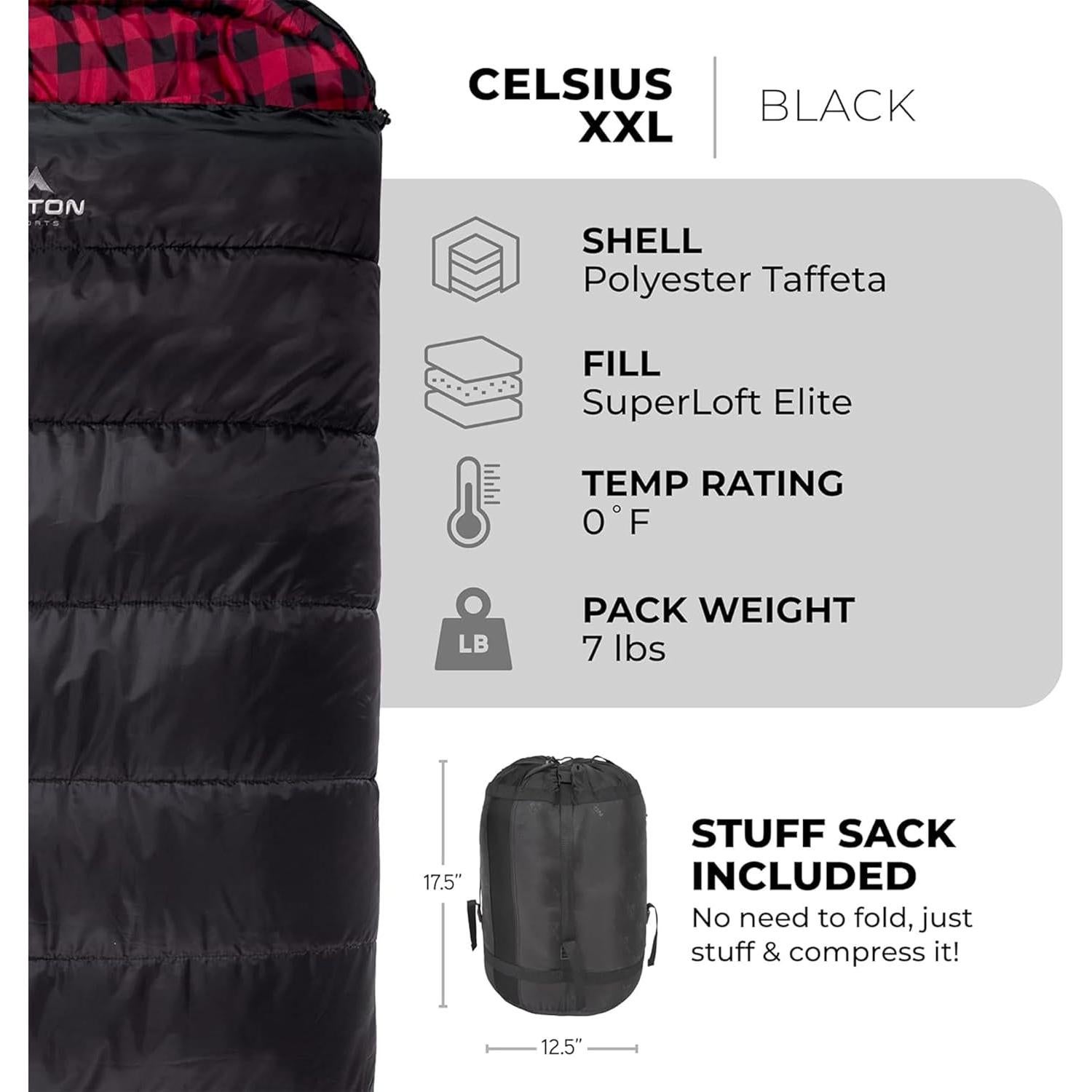 Saco de Dormir TETON Celsius XXL - 0F (-17.78C) para Camping