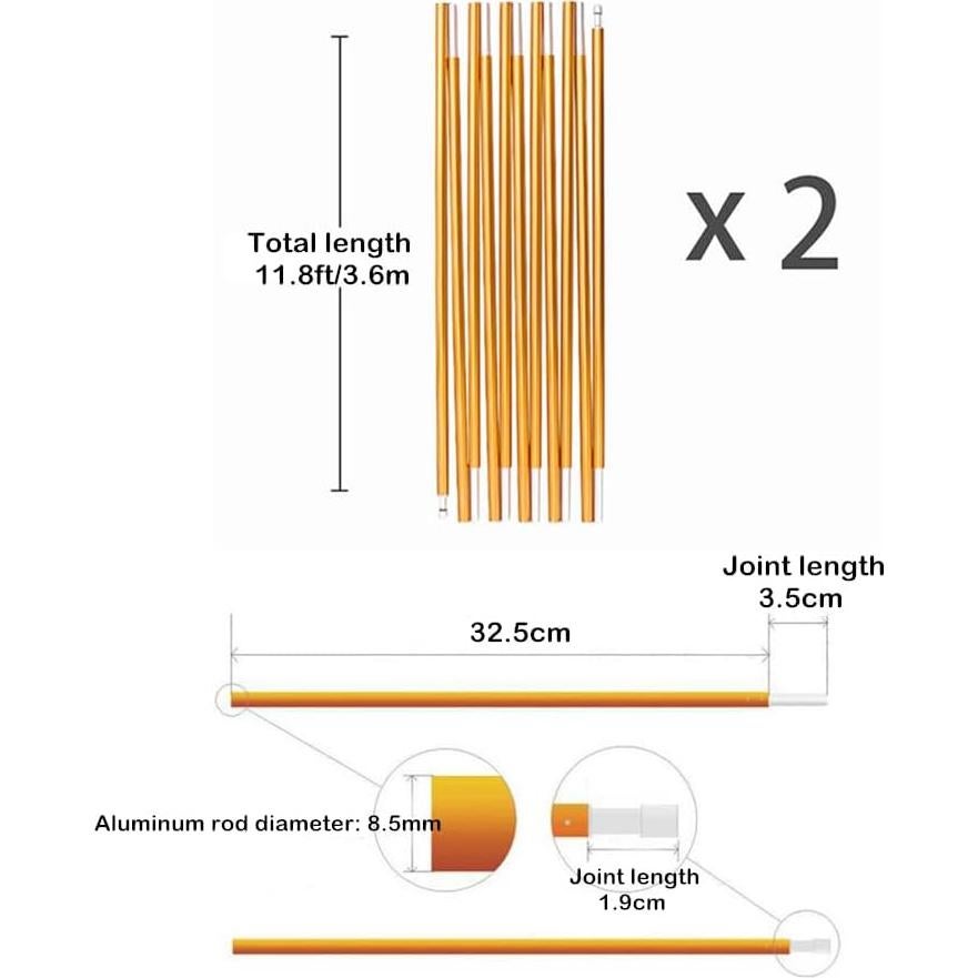 Postes de Reemplazo para Tienda KangTeer 3.6 m Aluminio 7001