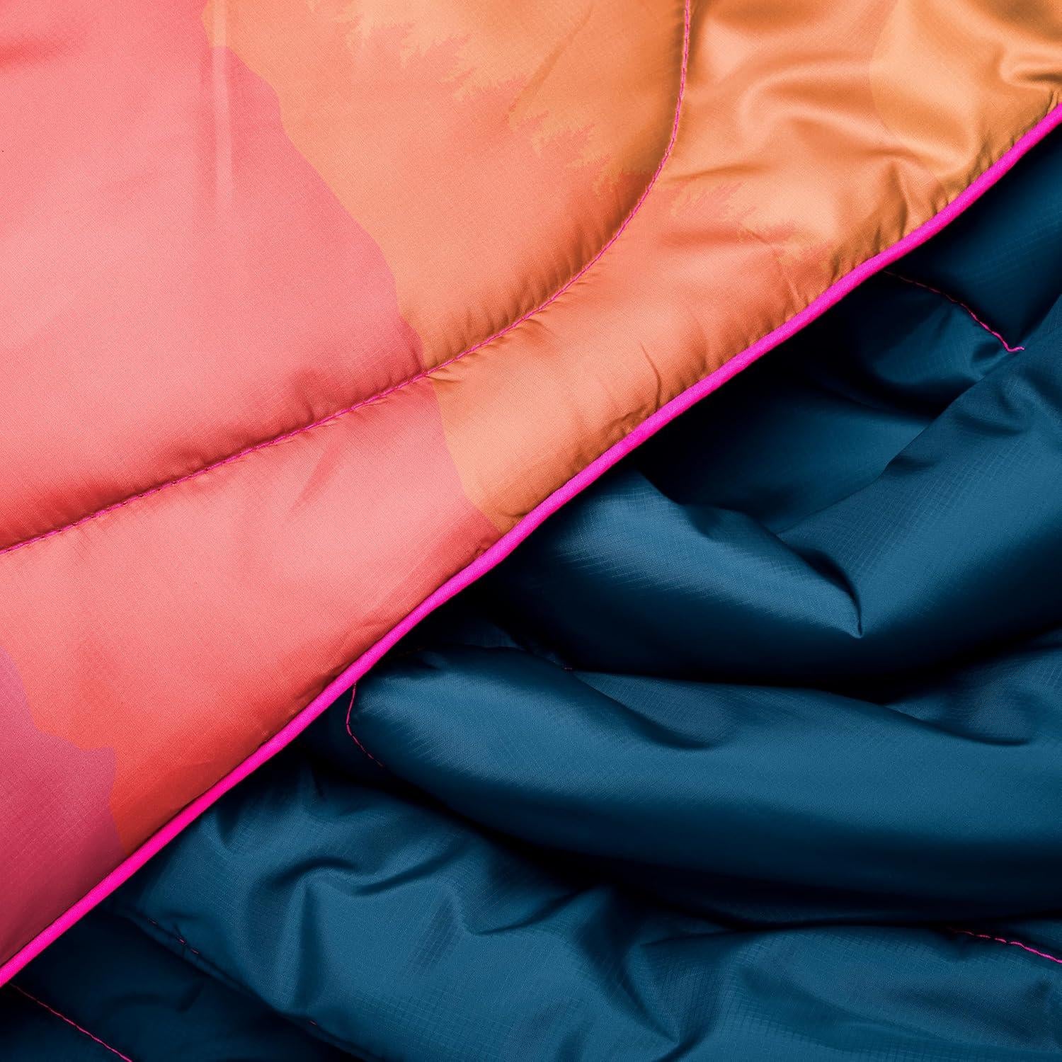 Rumpl Original Puffy Blanket - Warm Puffy Camping Blanket, 100% Recycled Polyester Insulation, Lightweight, Packable, Water-Resistant, Outdoor Puffer Blanket, 52"x75", V2, Rocky Mountain Sunset Fade