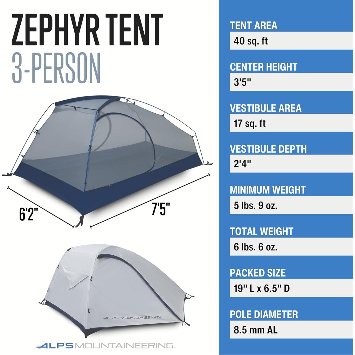 Carpa de Camping ALPS Mountaineering Zephyr 3 Personas Gris/Navy