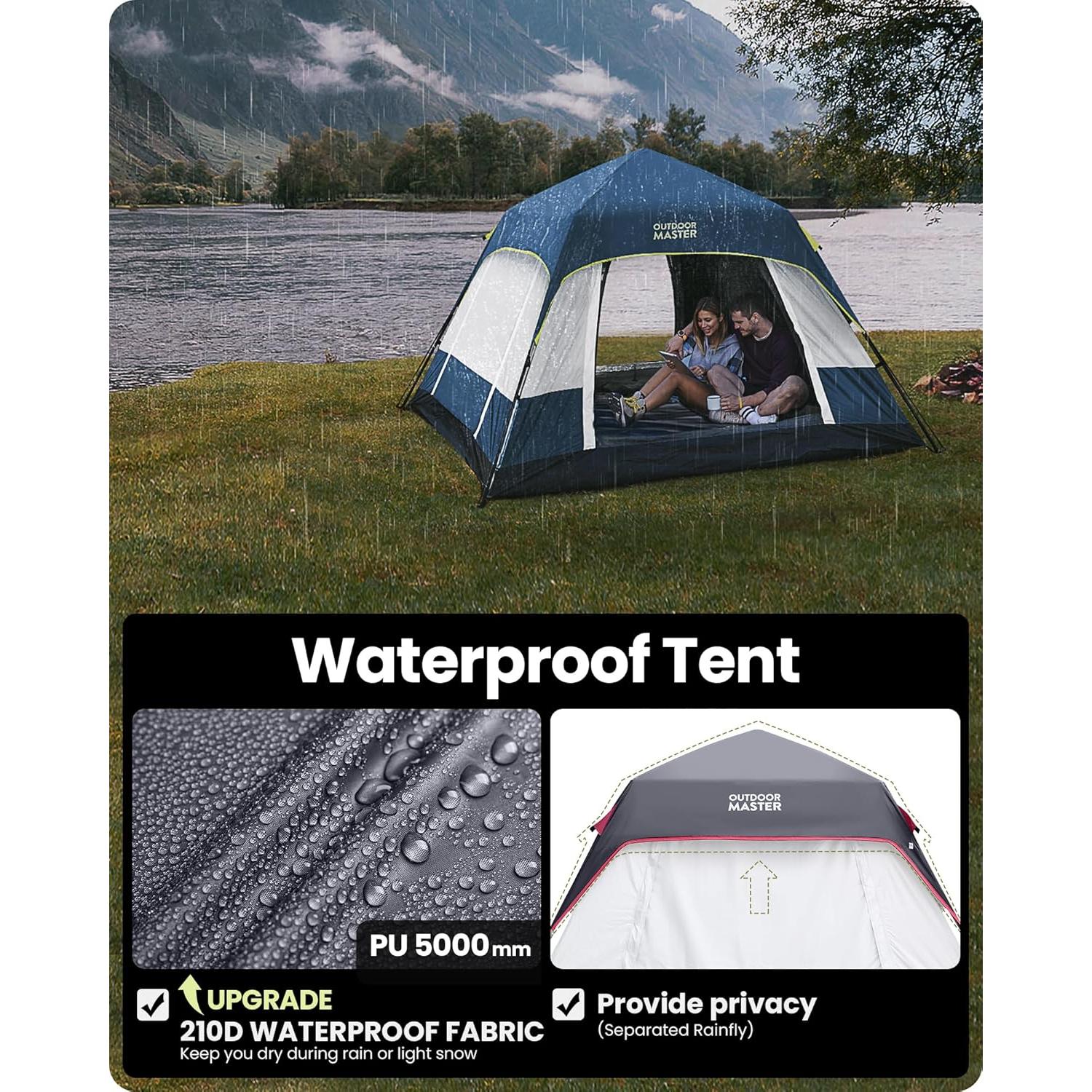 Carpa Camping OutdoorMaster 4 Personas Refugio Oscuro Azul