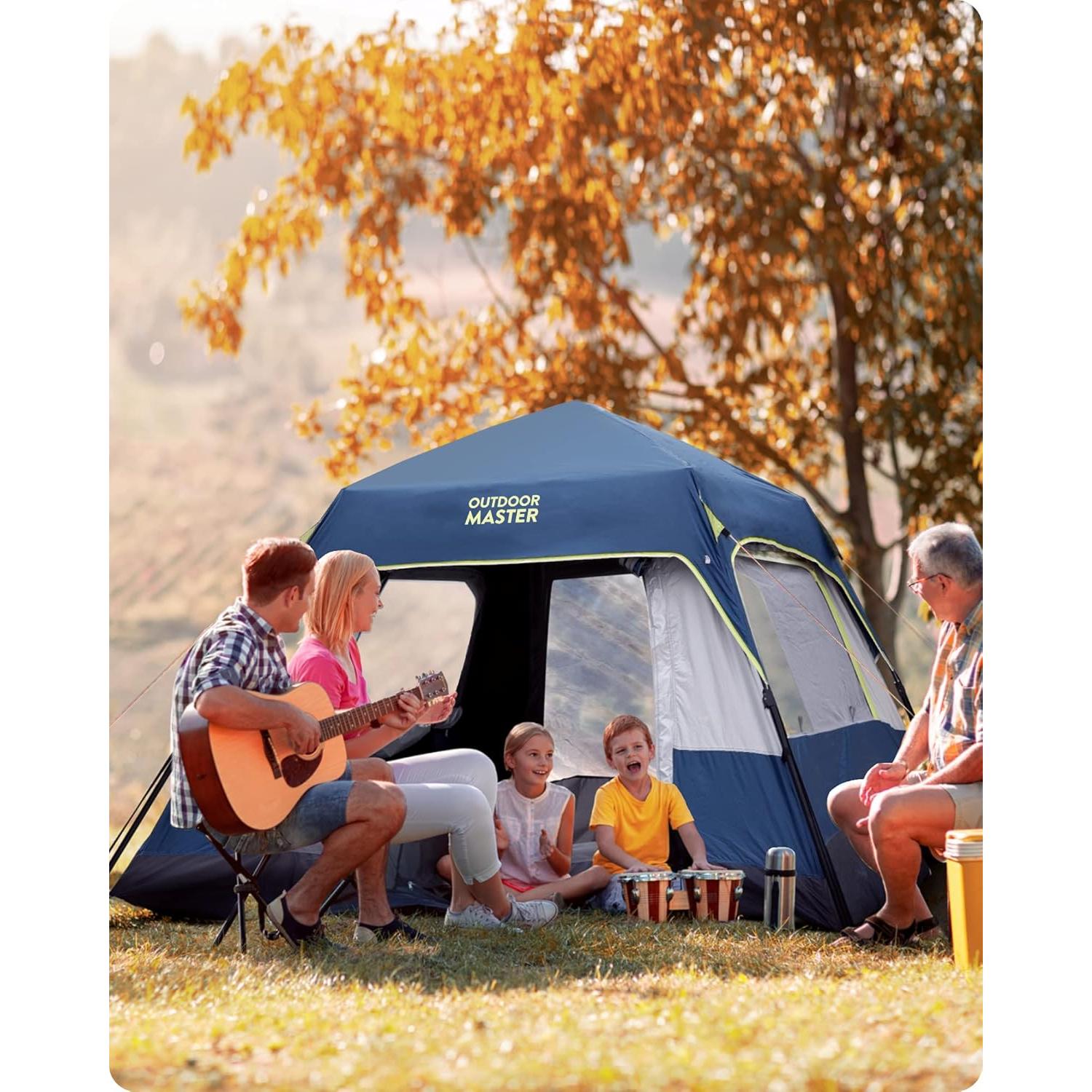 Carpa Camping OutdoorMaster 4 Personas Refugio Oscuro Azul