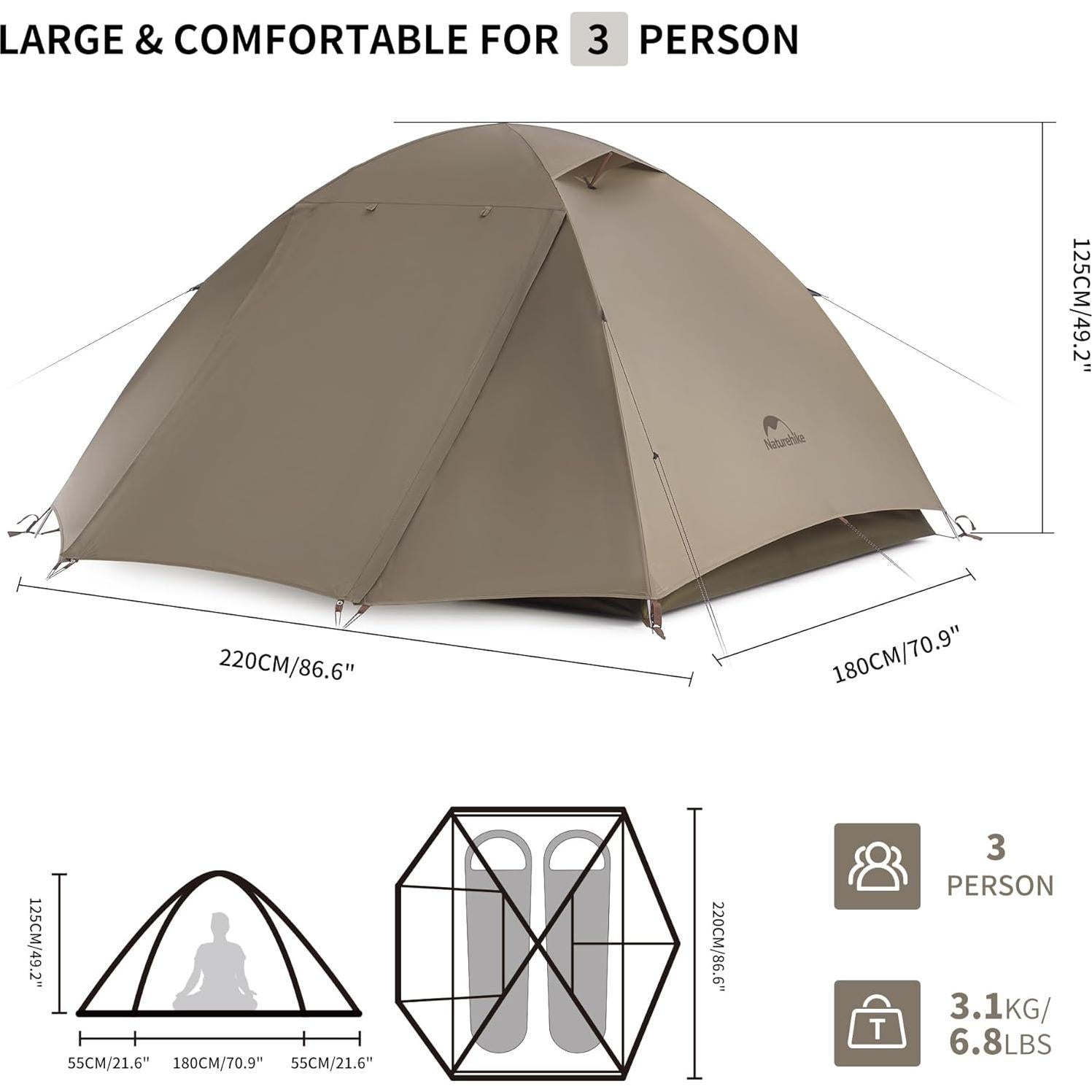 Tienda de Camping Naturehike para 3 Personas Impermeable