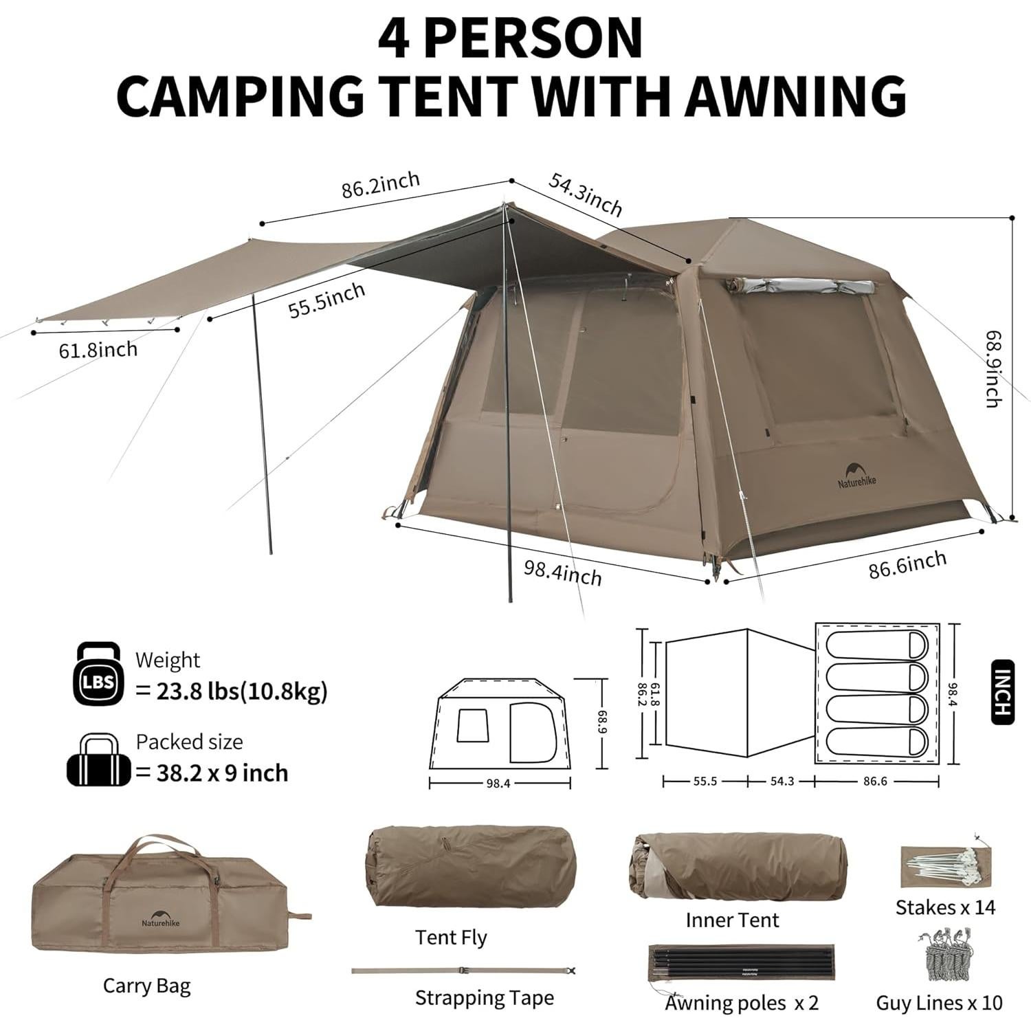 Tienda de Camping Naturehike Village 5.0 Blackout para 4 Personas