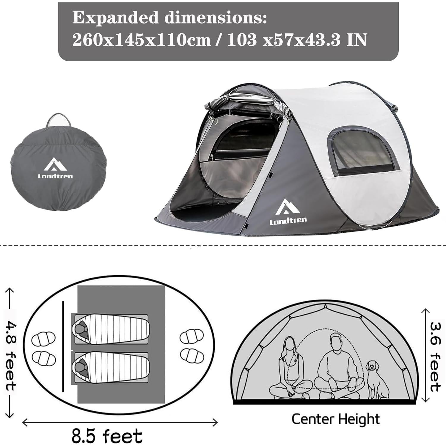 Carpa Pop Up Londtren 2 Personas Impermeable Fácil Montaje