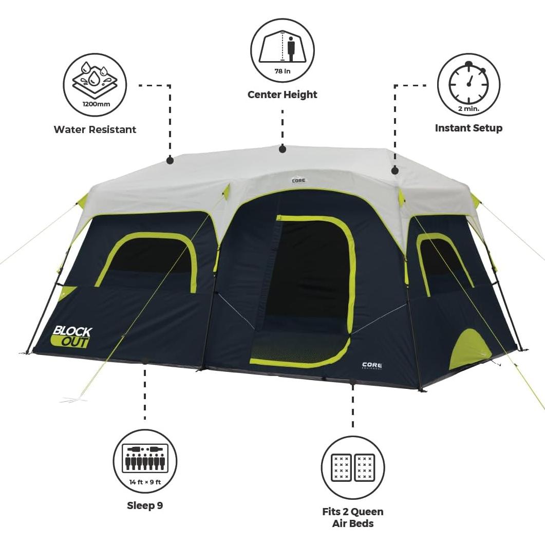 Carpa Instantánea CORE Blockout para 9 Personas - Montaje Rápido