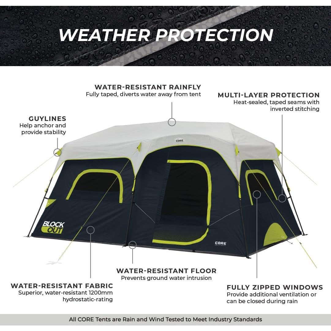 Carpa Instantánea CORE Blockout para 9 Personas - Montaje Rápido