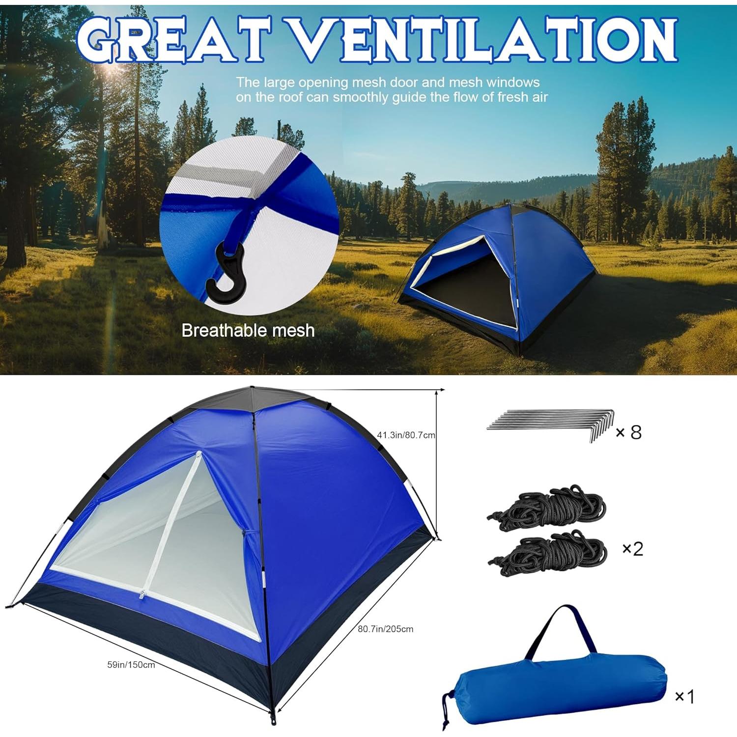 Carpa Domo XL para 2 Personas Impermeable Ligera Azul