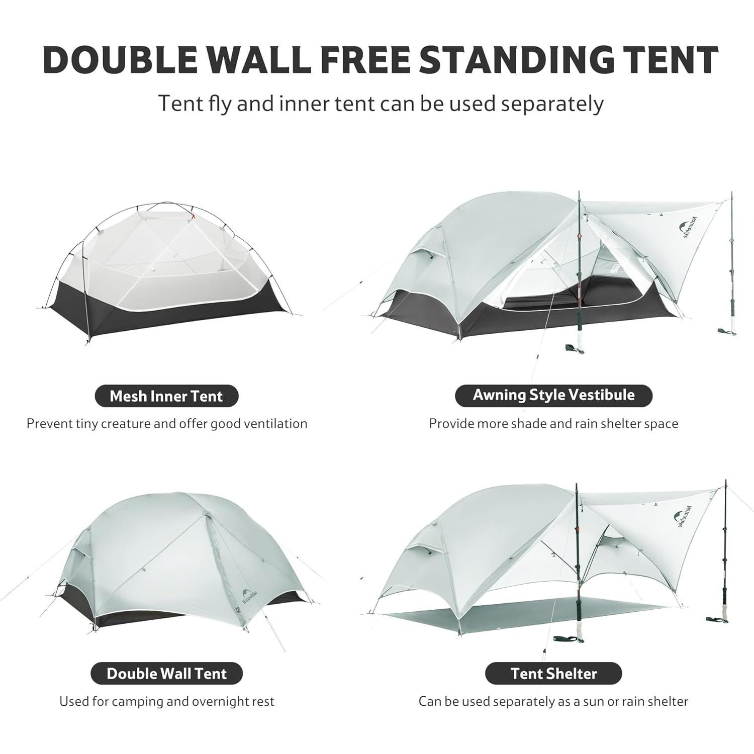 Tienda de Camping Naturehike Mongar UL 2 Personas Gris Nylon 15D