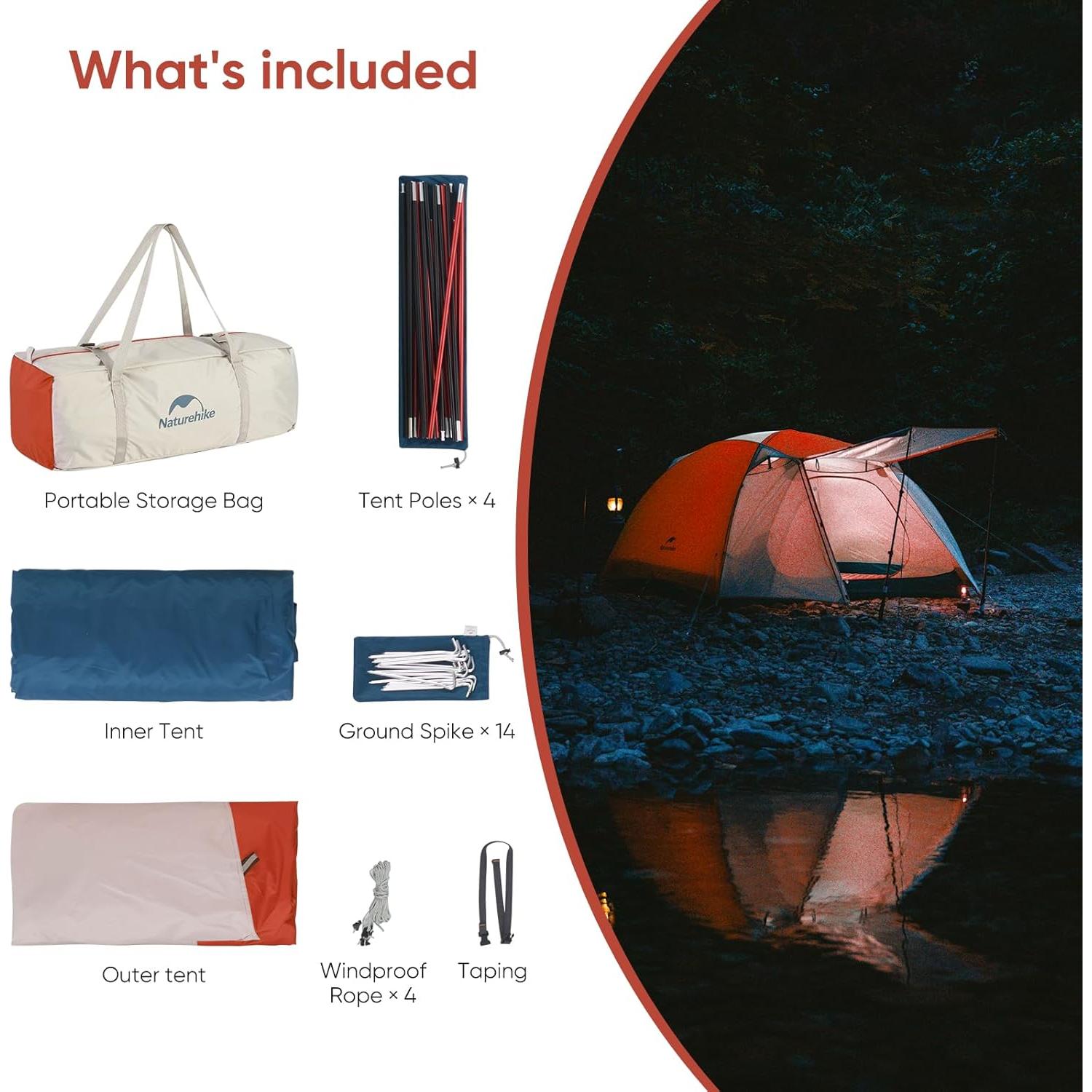 Carpa de Camping Naturehike 2 Personas Doble Capa Impermeable