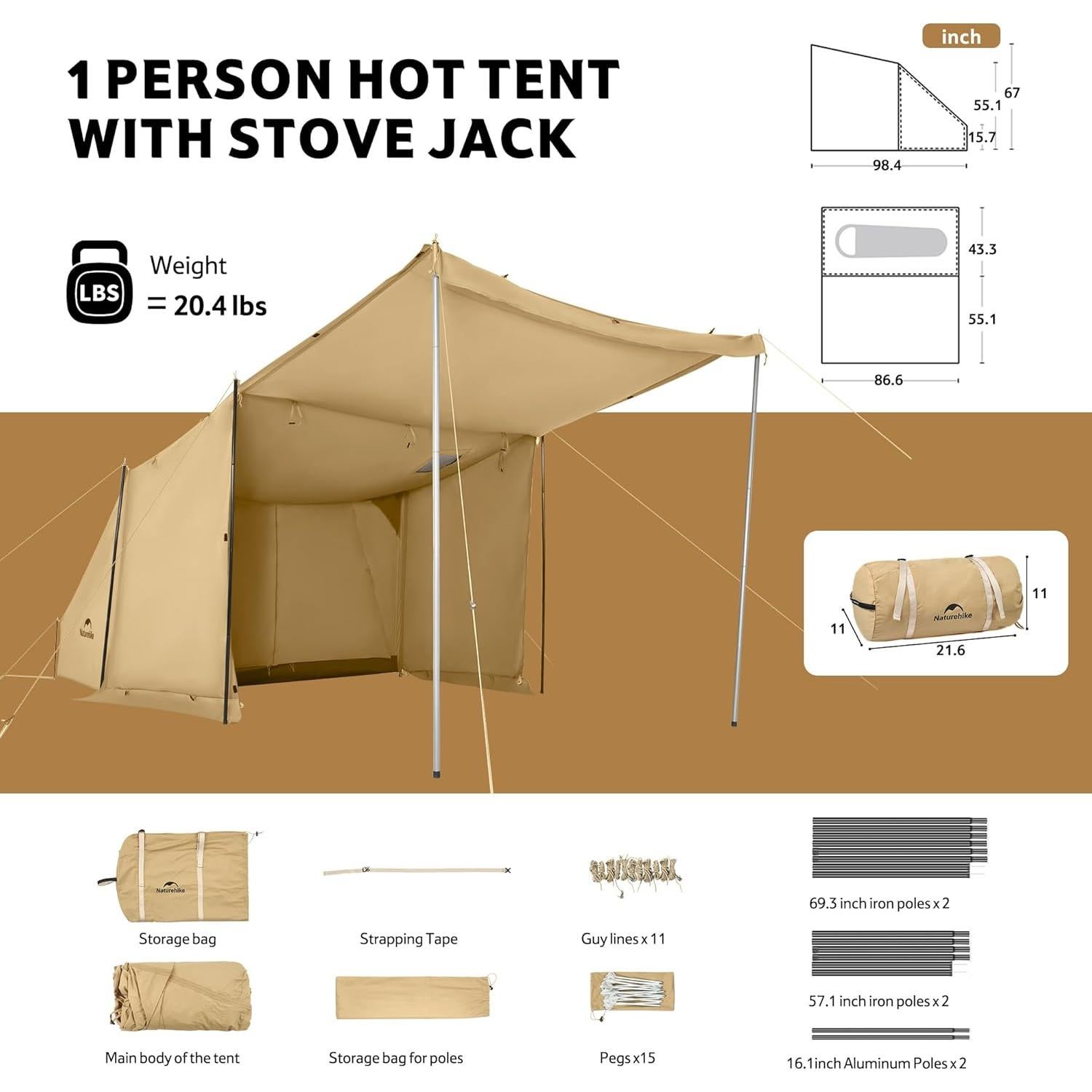 Tienda Caliente Naturehike para 1 Persona Algodón TC 4 Estaciones