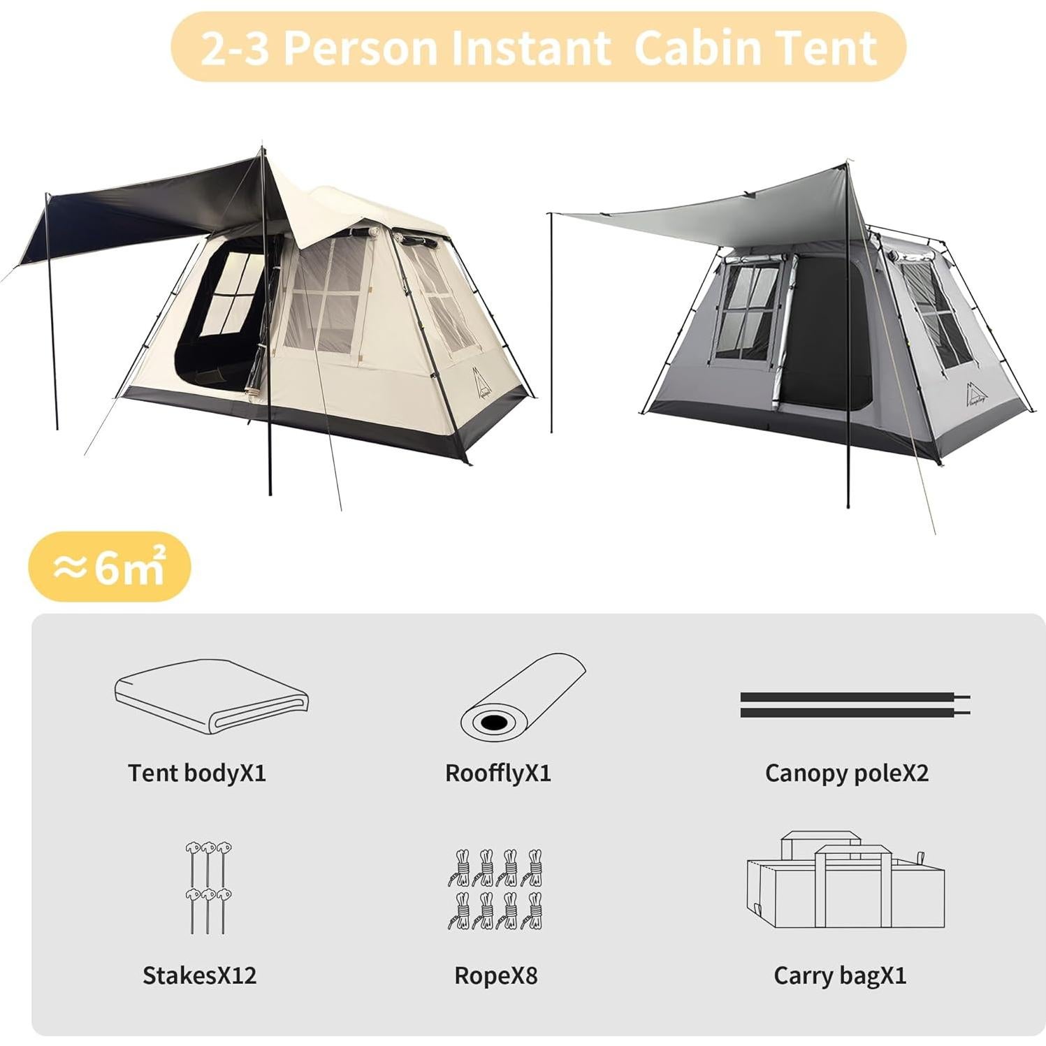 Carpa Instantánea TENPLAY para 3 Personas, Impermeable 5000mm