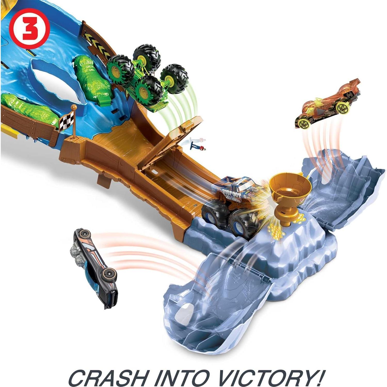 Juego de Pista Hot Wheels Wreckin' Raceway con Bigfoot y Gunkster