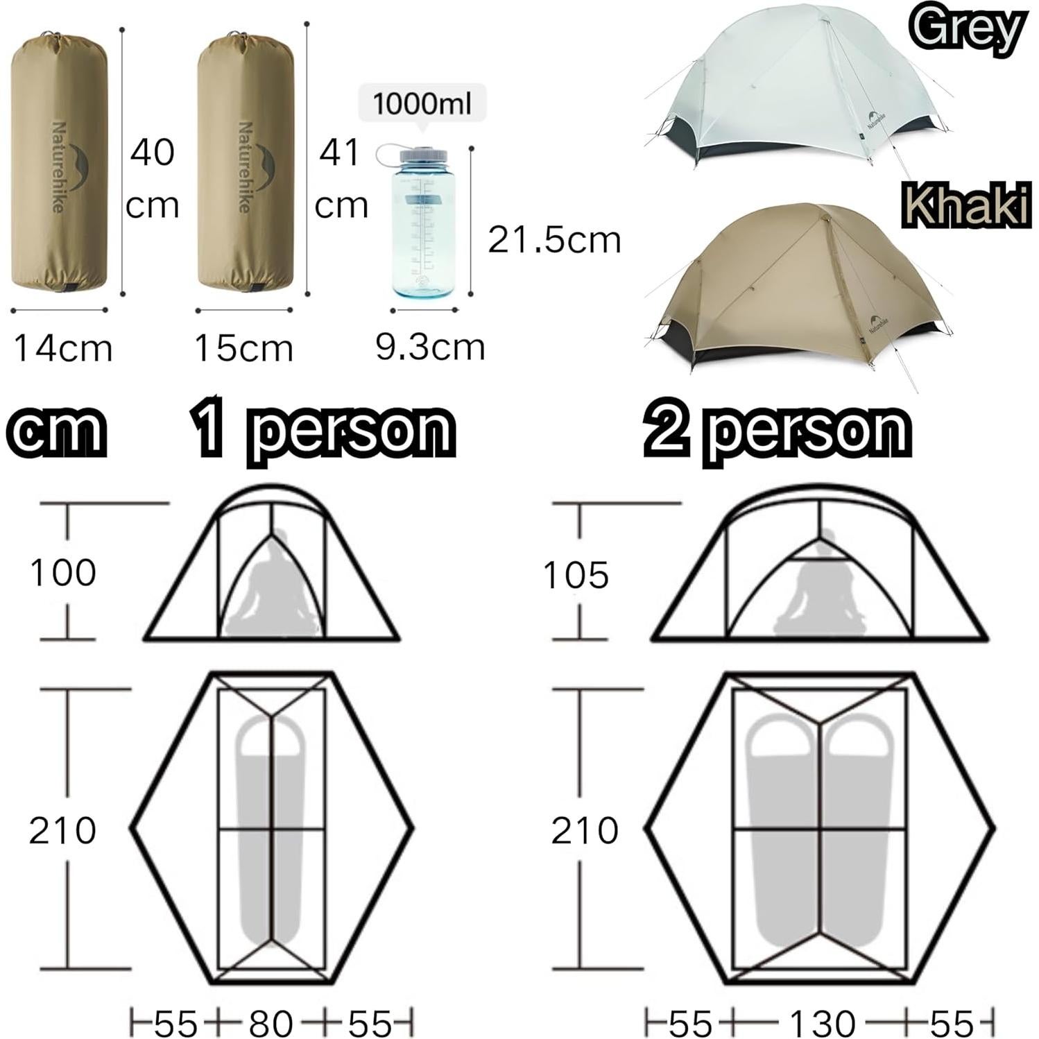 Naturehike Mongar UL Tent [2025 Upgrade] 1.5kg/3.3lb Ultralight Tents,1/2 Person Backpacking Tent,4 modes of use, Waterproof,Hiking tents for Camping with Front Porch,Easy Set up
