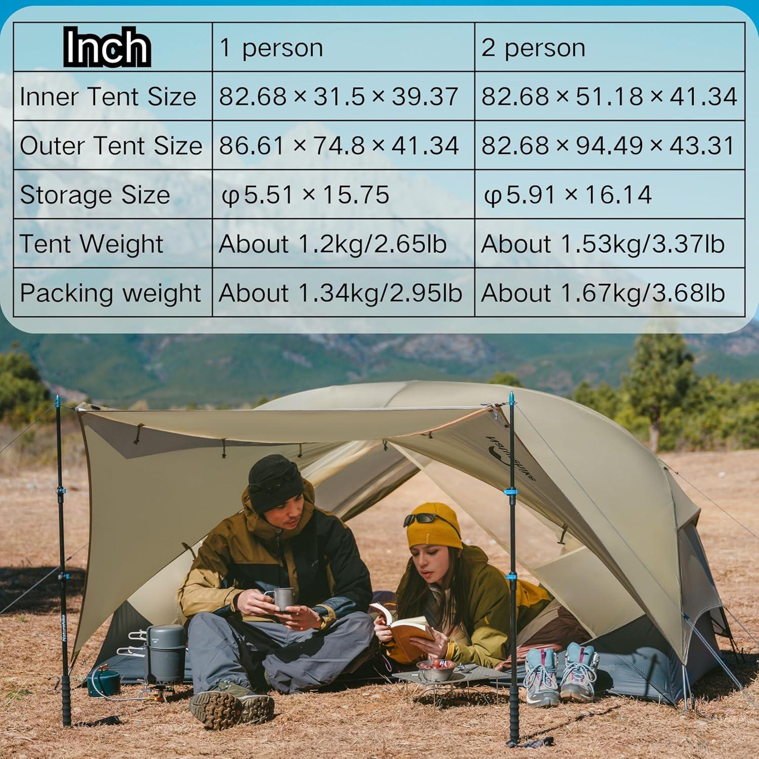 Naturehike Mongar UL Tent [2025 Upgrade] 1.5kg/3.3lb Ultralight Tents,1/2 Person Backpacking Tent,4 modes of use, Waterproof,Hiking tents for Camping with Front Porch,Easy Set up