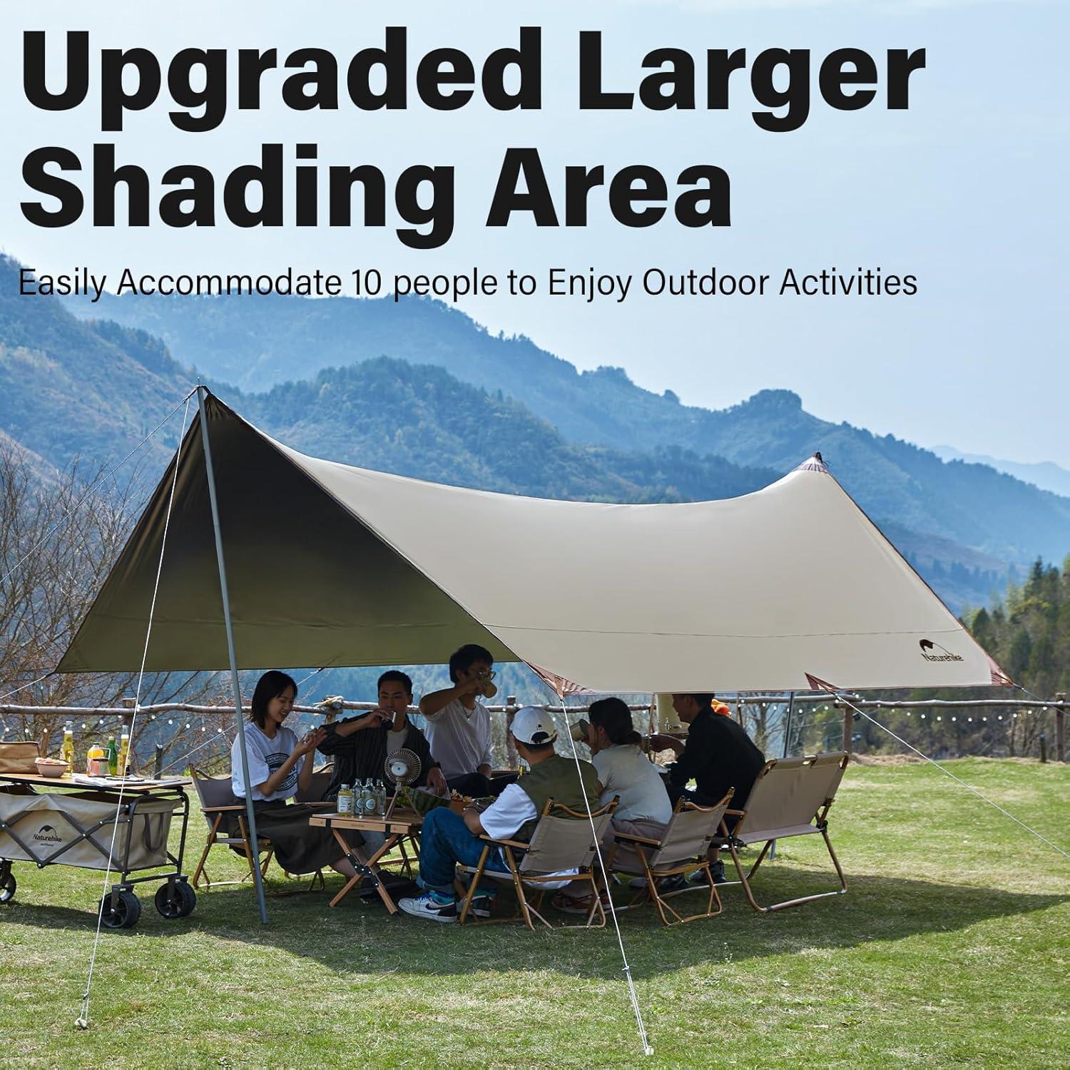 Naturehike 16X12FT Tarp with 2 Poles, Waterproof Camping Car Sun Shelter PU5000mm for Hiking, Backpacking, Garden and Traveling