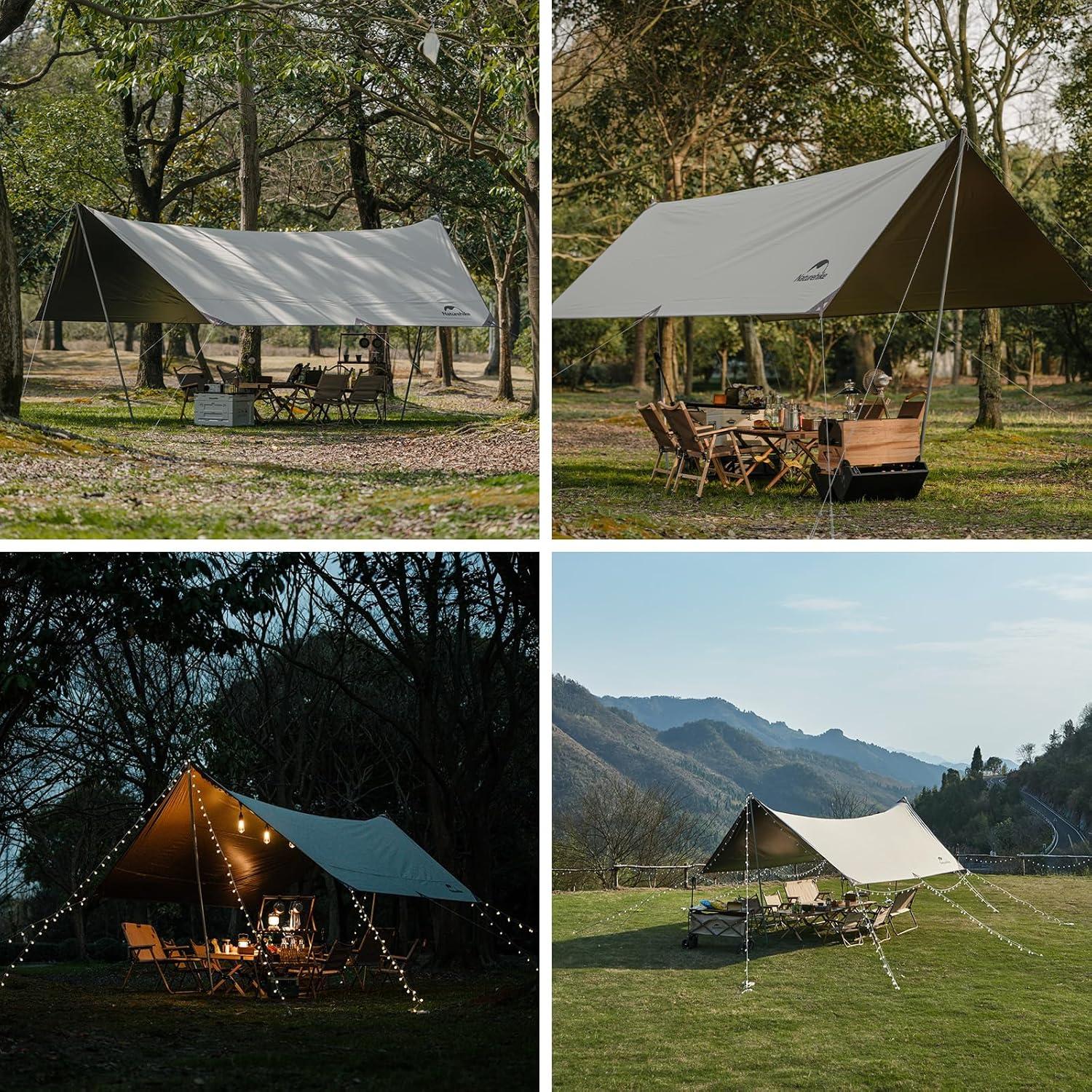 Naturehike 16X12FT Tarp with 2 Poles, Waterproof Camping Car Sun Shelter PU5000mm for Hiking, Backpacking, Garden and Traveling