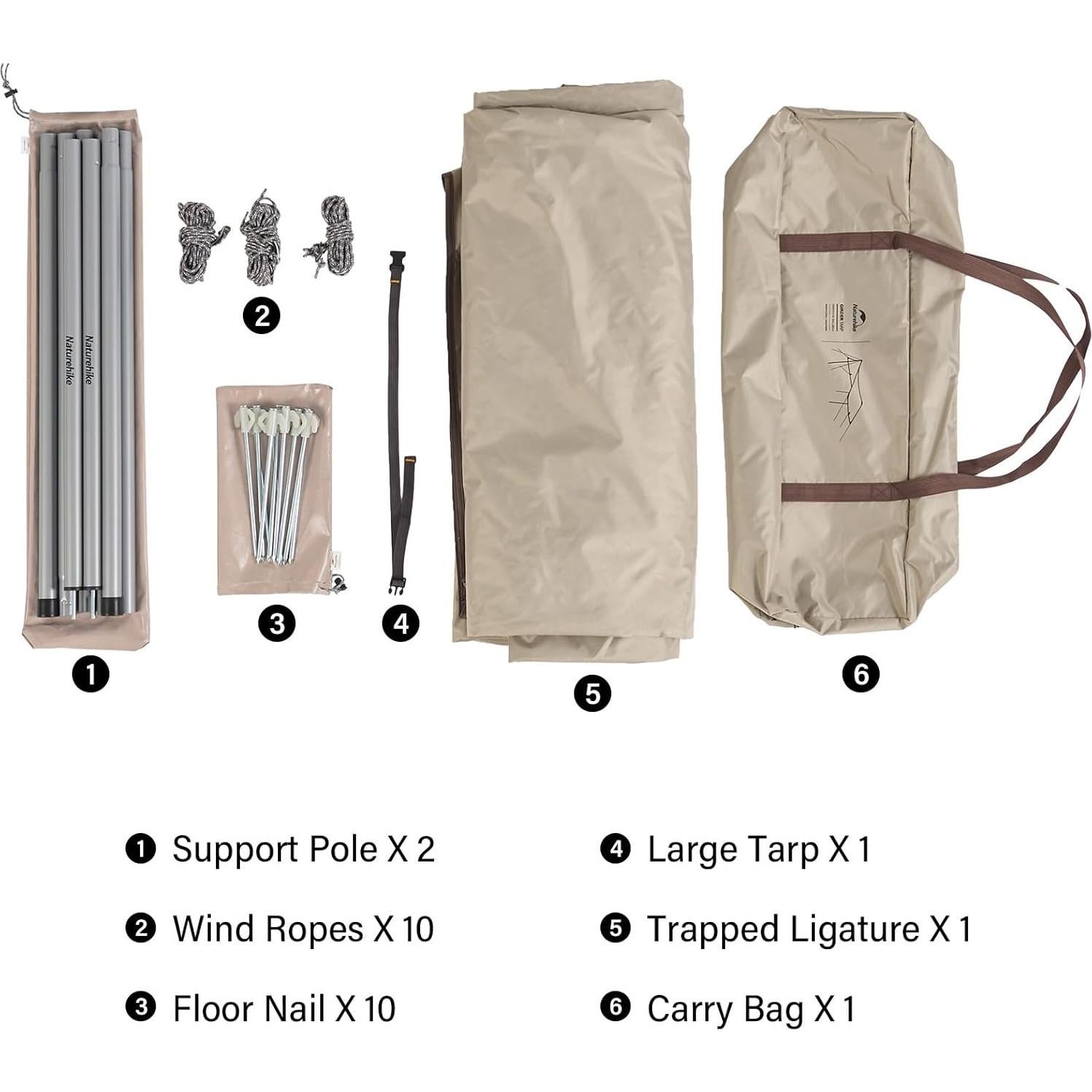 Naturehike 16X12FT Tarp with 2 Poles, Waterproof Camping Car Sun Shelter PU5000mm for Hiking, Backpacking, Garden and Traveling