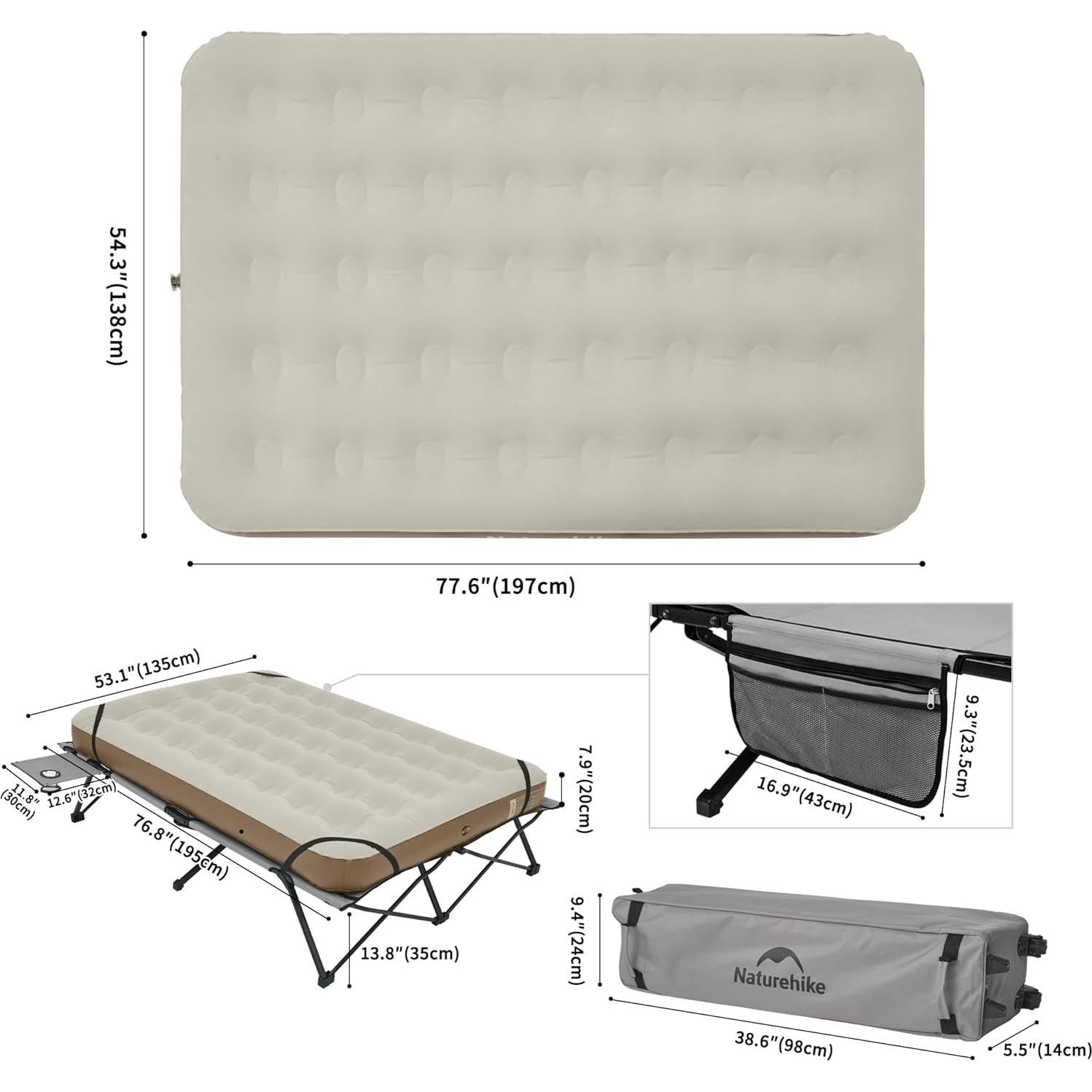 Cama de Camping Plegable Naturehike para 2 Personas con Colchón