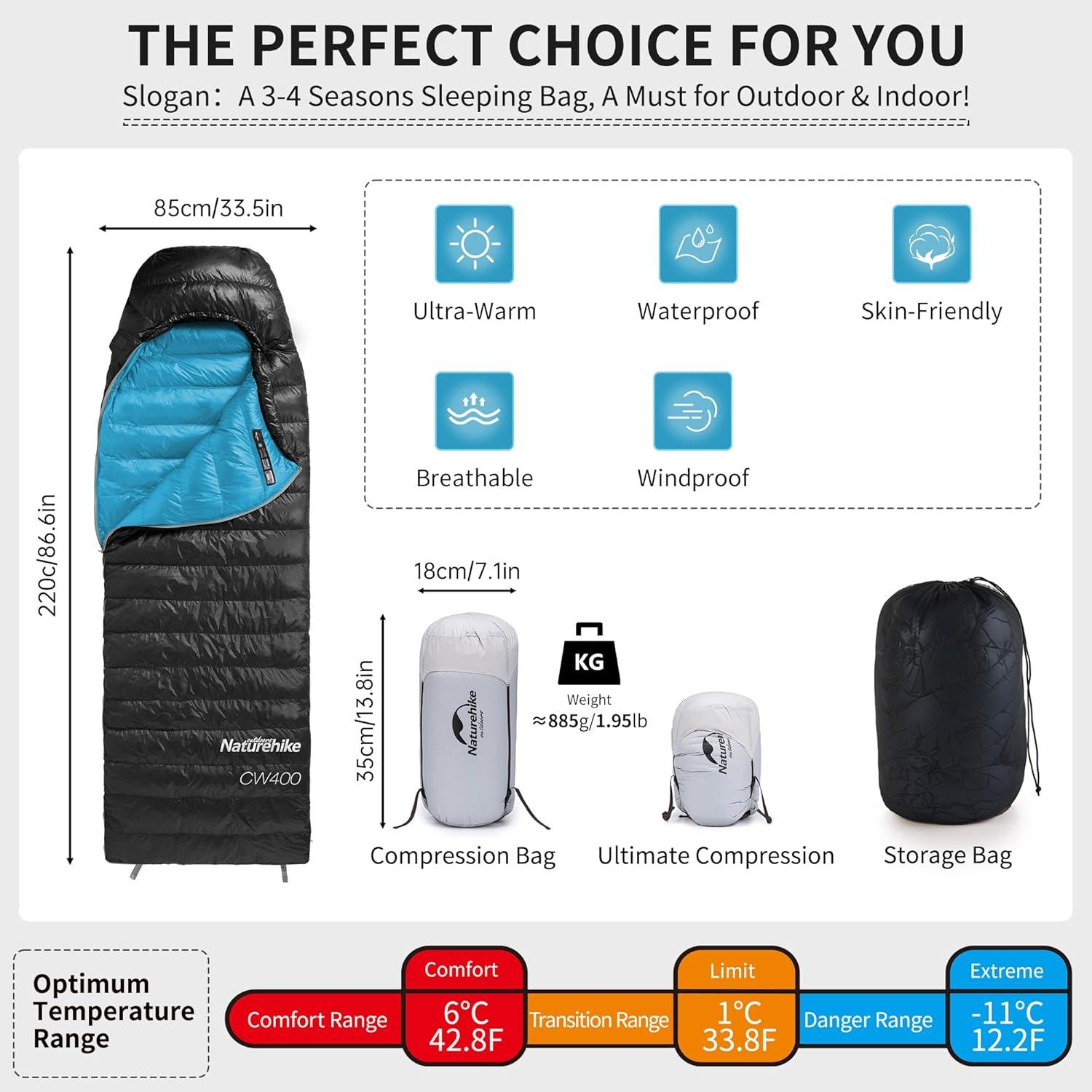 Saco de Dormir Ultraligero Naturehike CWZ400 3-4 Temporada