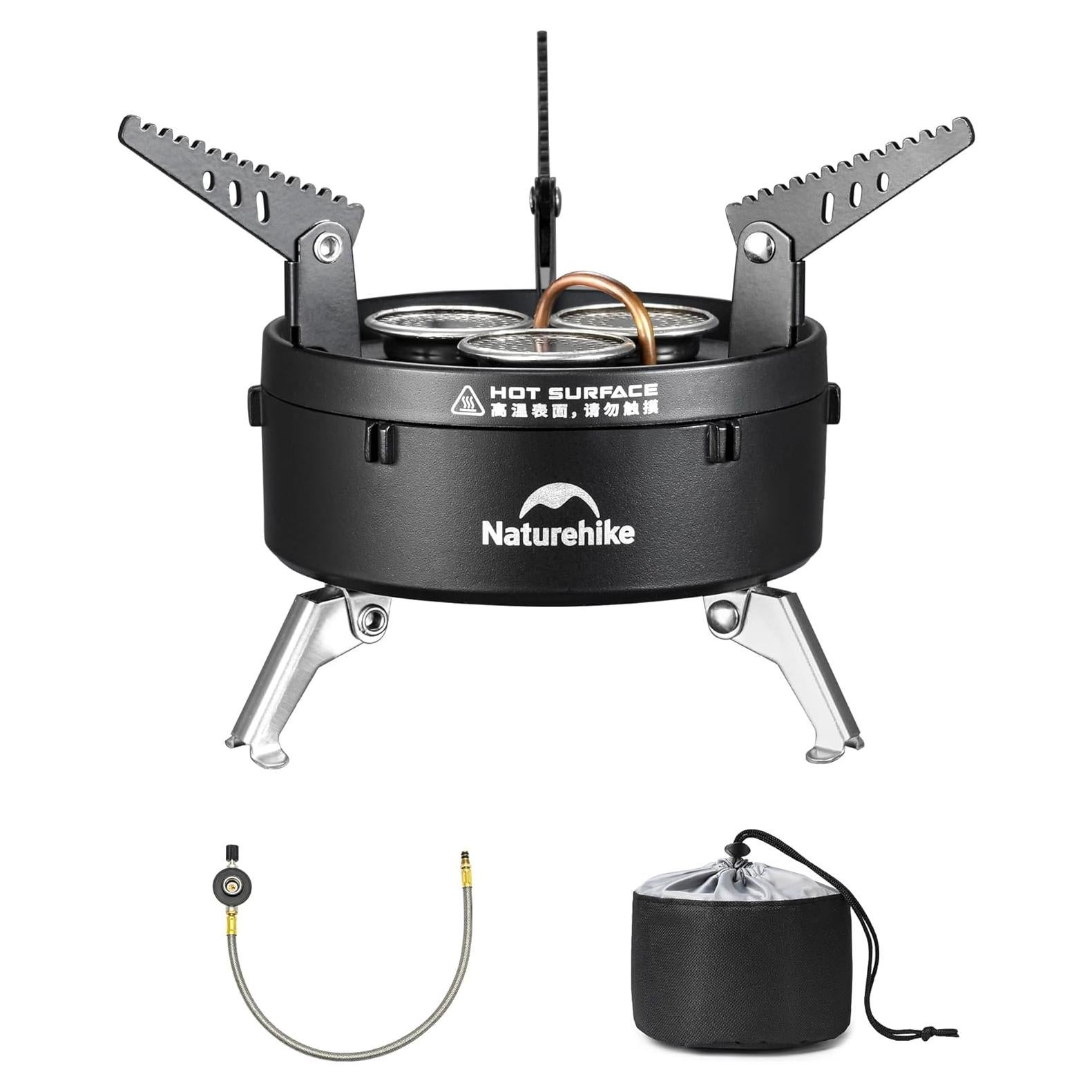 Naturehike Camping Gas Stove for IGT Table, Portable Isobutane Stove with Storage Bag & Foldable Brackets, 3 Burners Camp Stove for Outdoor Car Camping Cooking Tailgating
