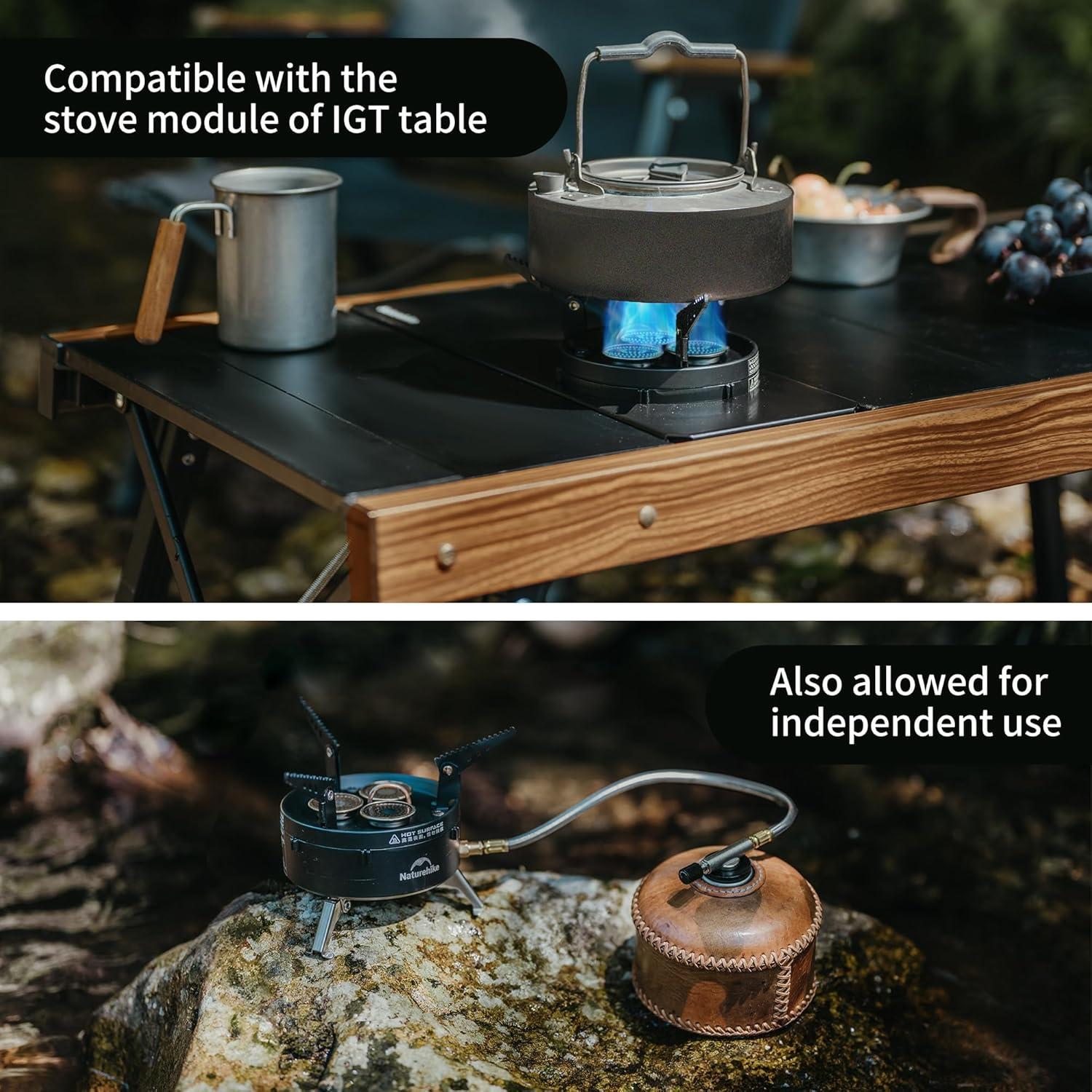 Naturehike Camping Gas Stove for IGT Table, Portable Isobutane Stove with Storage Bag & Foldable Brackets, 3 Burners Camp Stove for Outdoor Car Camping Cooking Tailgating