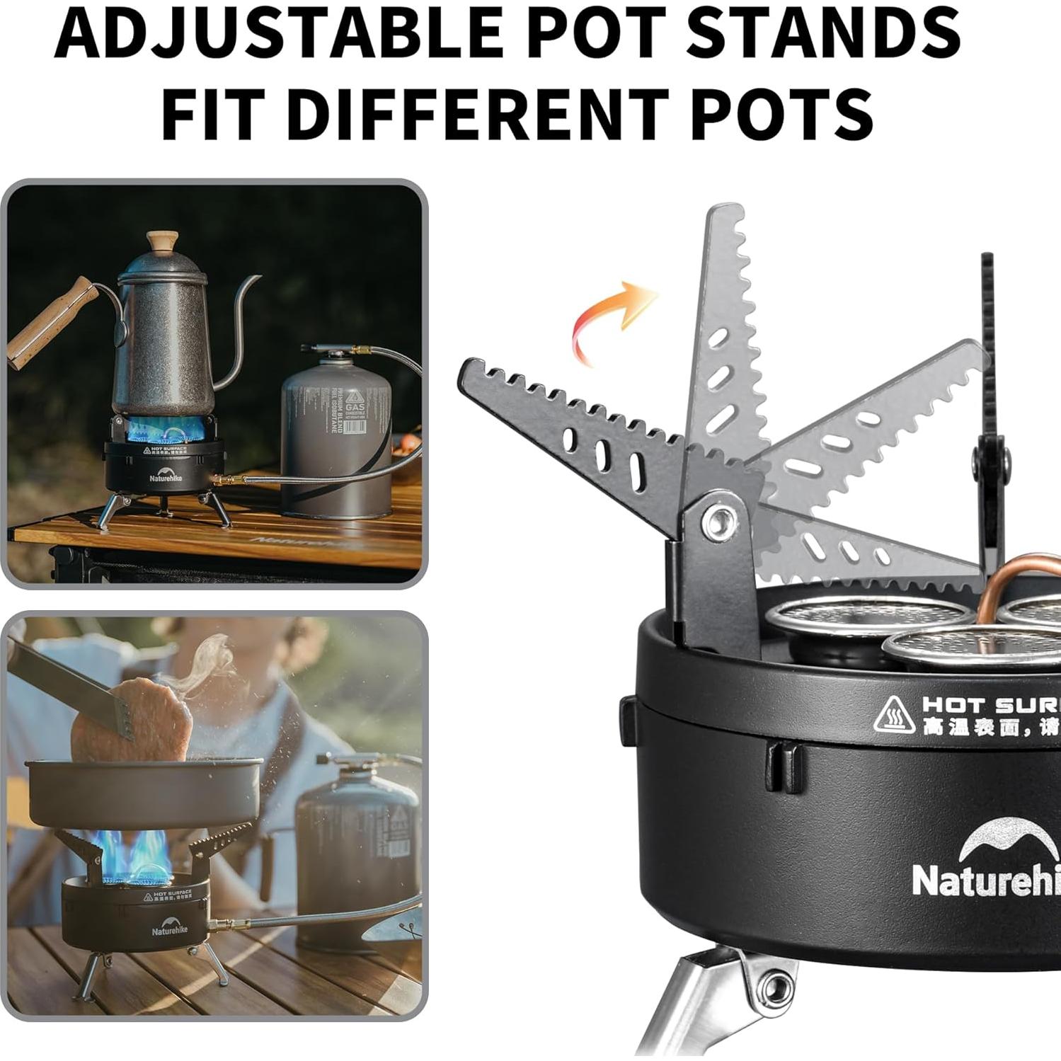 Naturehike Camping Gas Stove for IGT Table, Portable Isobutane Stove with Storage Bag & Foldable Brackets, 3 Burners Camp Stove for Outdoor Car Camping Cooking Tailgating