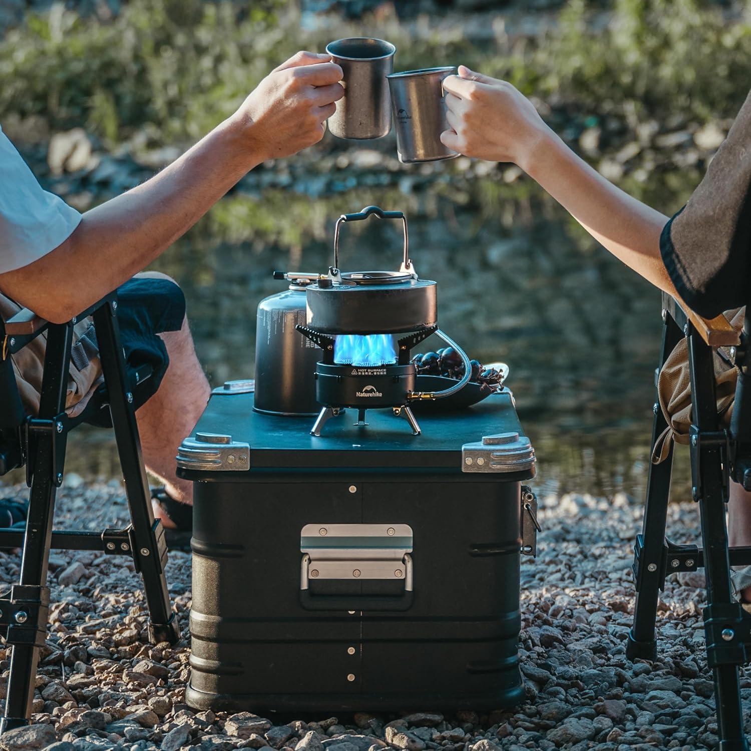 Naturehike Camping Gas Stove for IGT Table, Portable Isobutane Stove with Storage Bag & Foldable Brackets, 3 Burners Camp Stove for Outdoor Car Camping Cooking Tailgating