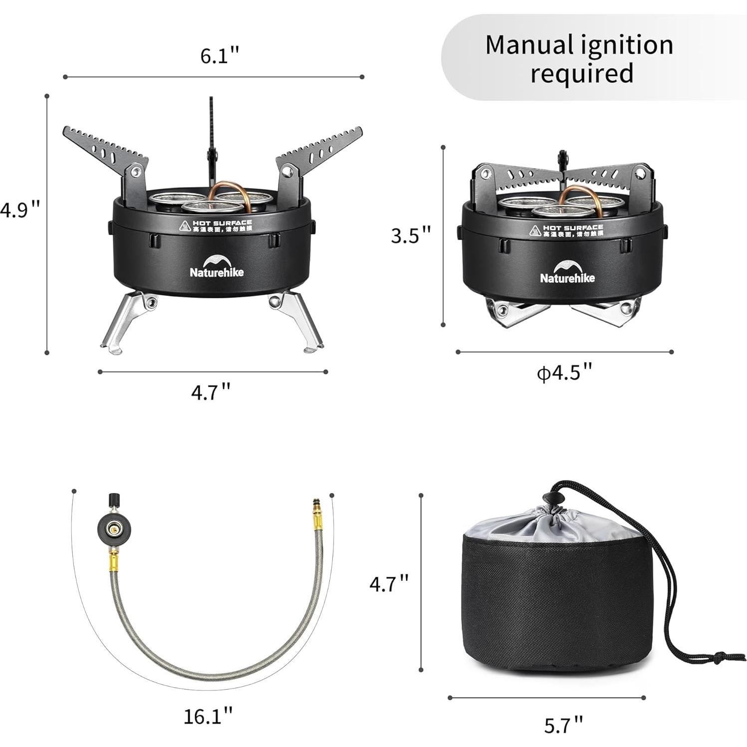 Naturehike Camping Gas Stove for IGT Table, Portable Isobutane Stove with Storage Bag & Foldable Brackets, 3 Burners Camp Stove for Outdoor Car Camping Cooking Tailgating