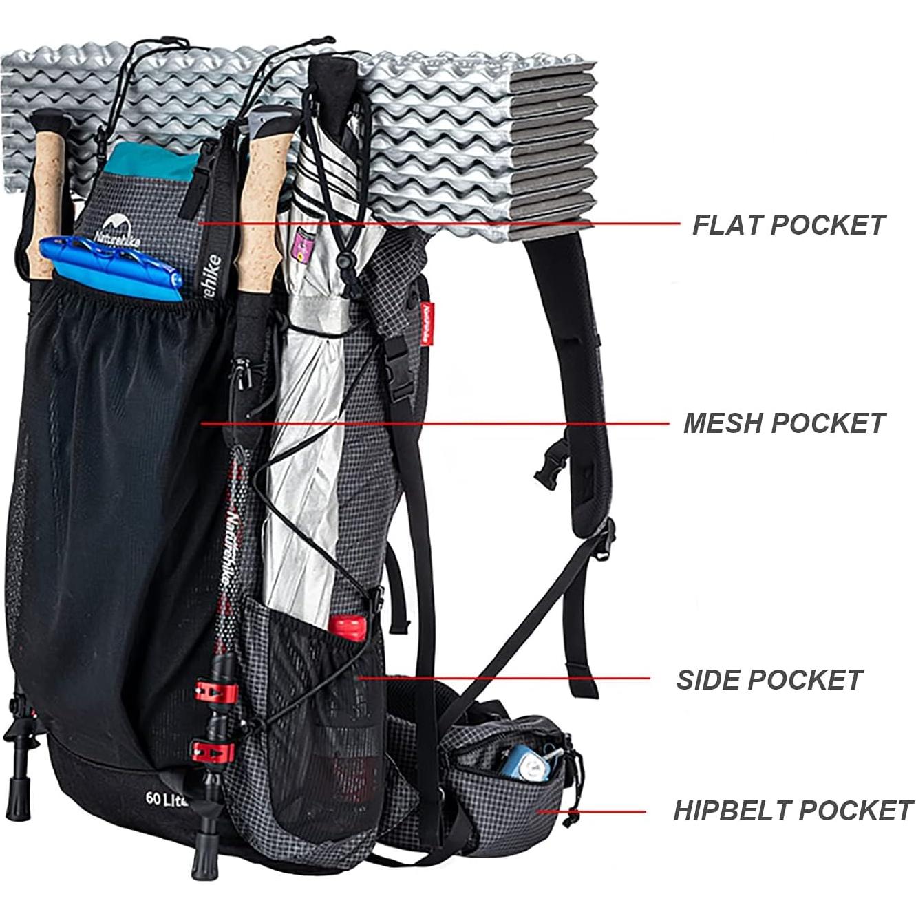 Hiking Camping Backpack 45L/65L Lightweight Internal Frame with Rain Cover for Backpacking Outdoor Sports ((60+5) L Black, (60+5) L)