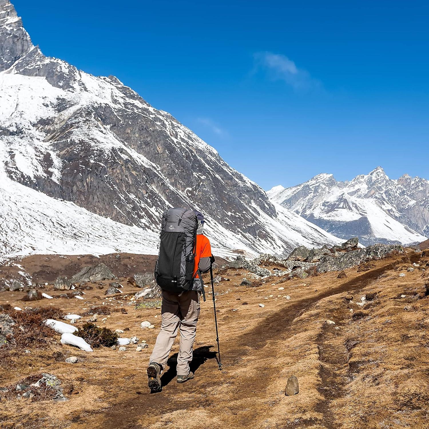 Hiking Camping Backpack 45L/65L Lightweight Internal Frame with Rain Cover for Backpacking Outdoor Sports ((60+5) L Black, (60+5) L)