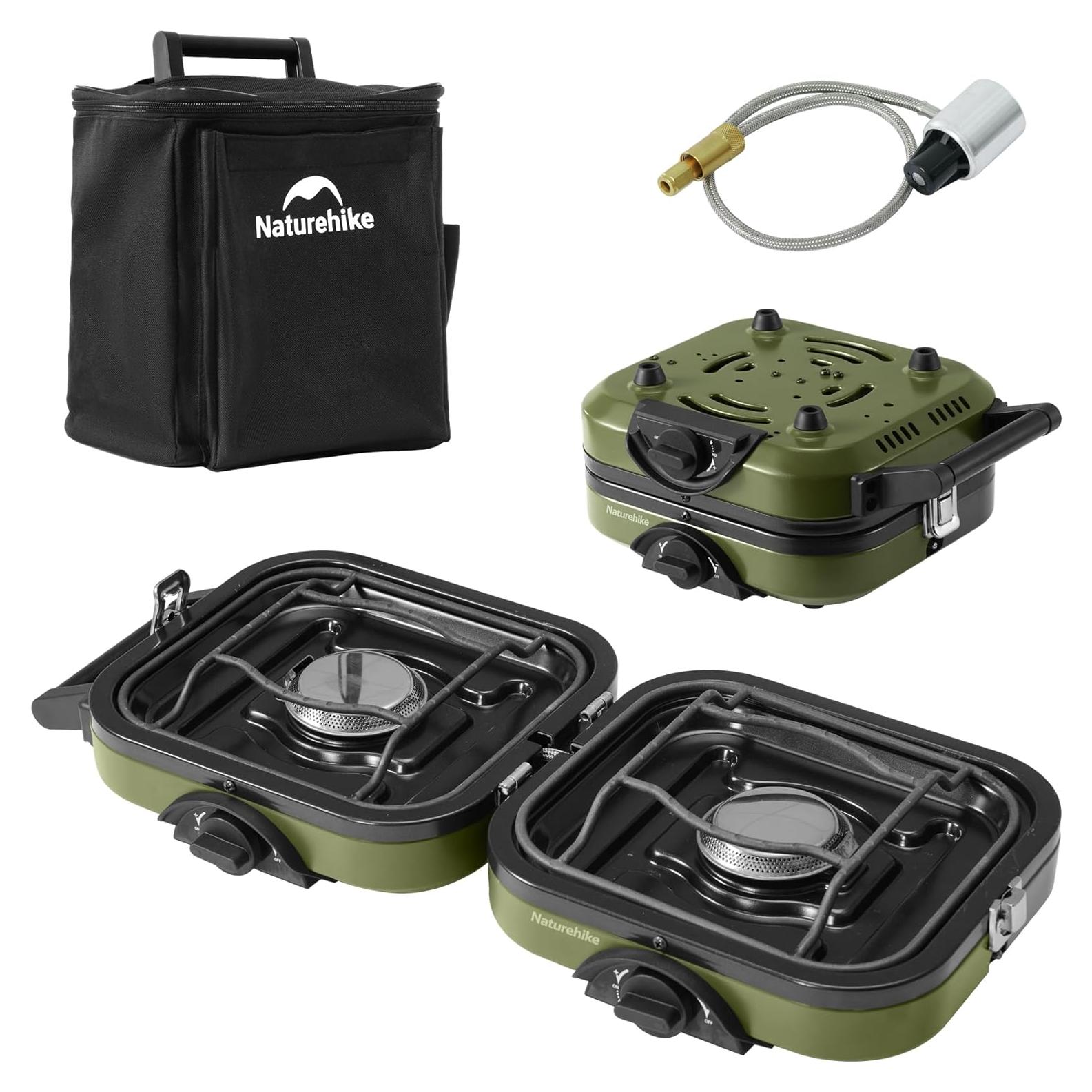 Naturehike 2 Burner Folding Camping Stove, Portable Propane Gas Stove with Carry Bag, 16000 BTU High-Performance Camp Stove with ETL Certification, Adjustable Burners & Piezo Ignition