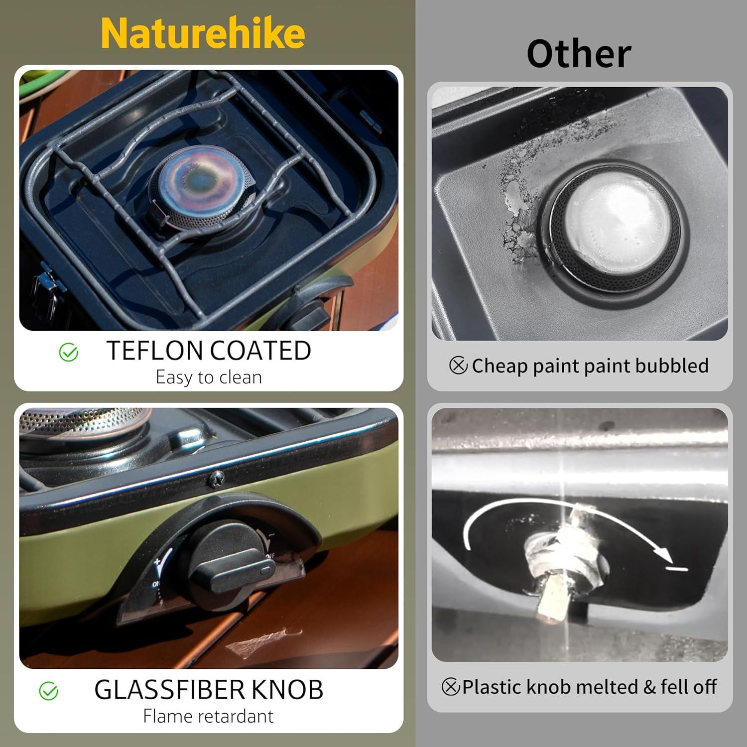 Naturehike 2 Burner Folding Camping Stove, Portable Propane Gas Stove with Carry Bag, 16000 BTU High-Performance Camp Stove with ETL Certification, Adjustable Burners & Piezo Ignition