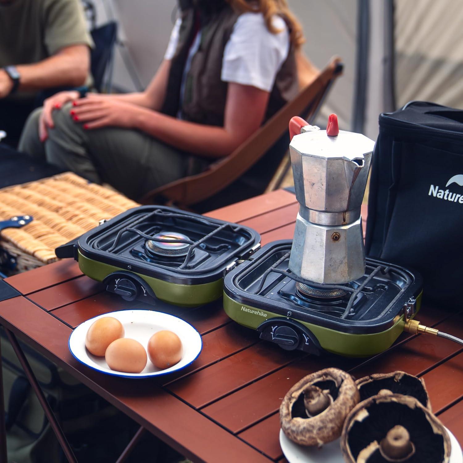 Naturehike 2 Burner Folding Camping Stove, Portable Propane Gas Stove with Carry Bag, 16000 BTU High-Performance Camp Stove with ETL Certification, Adjustable Burners & Piezo Ignition