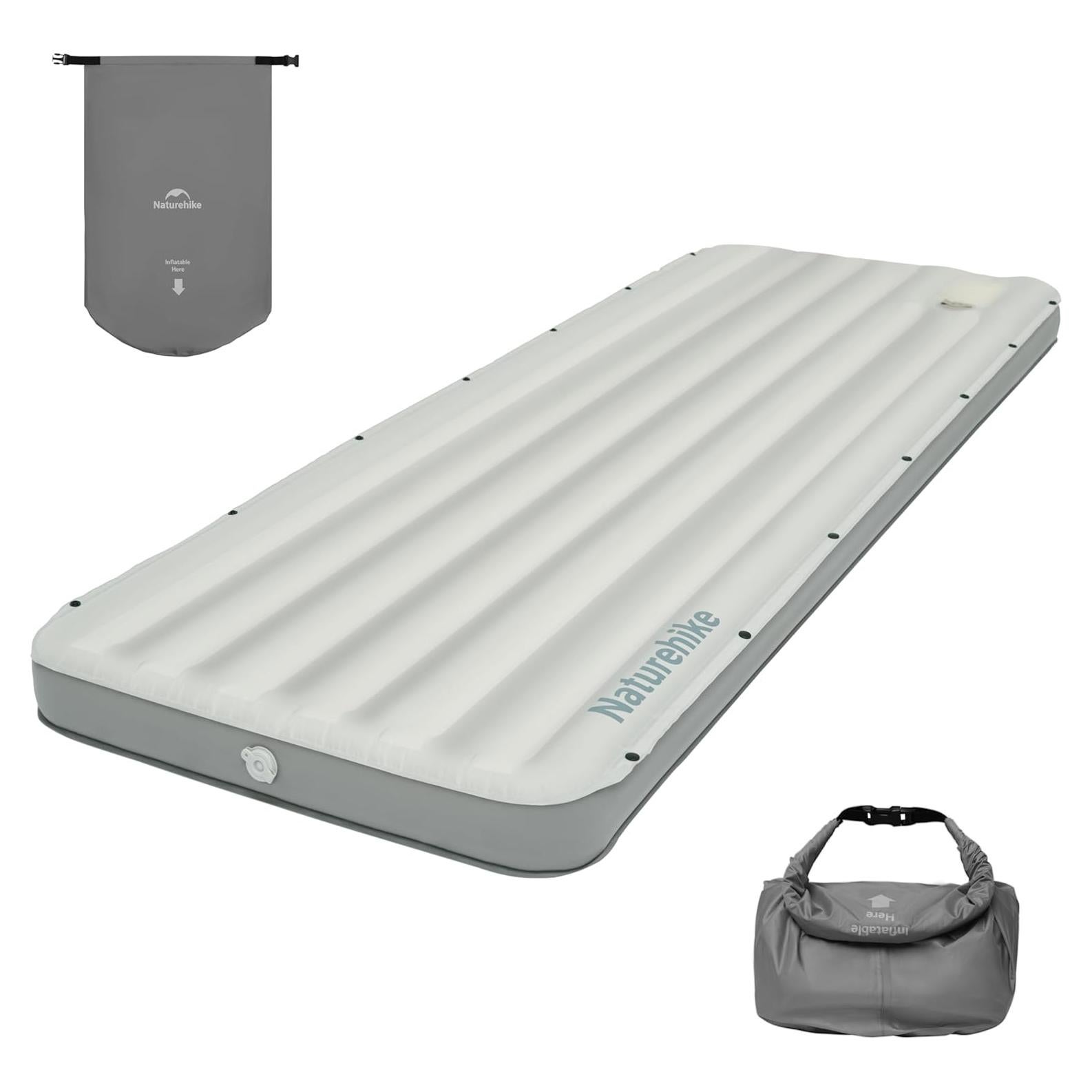 Naturehike Single Camping Mattress, Splicable Sleeping Pad with Air Pump Sack, 3.74" Thick Sleeping Mats with Strong Support for Travel, Car, Tent, Home