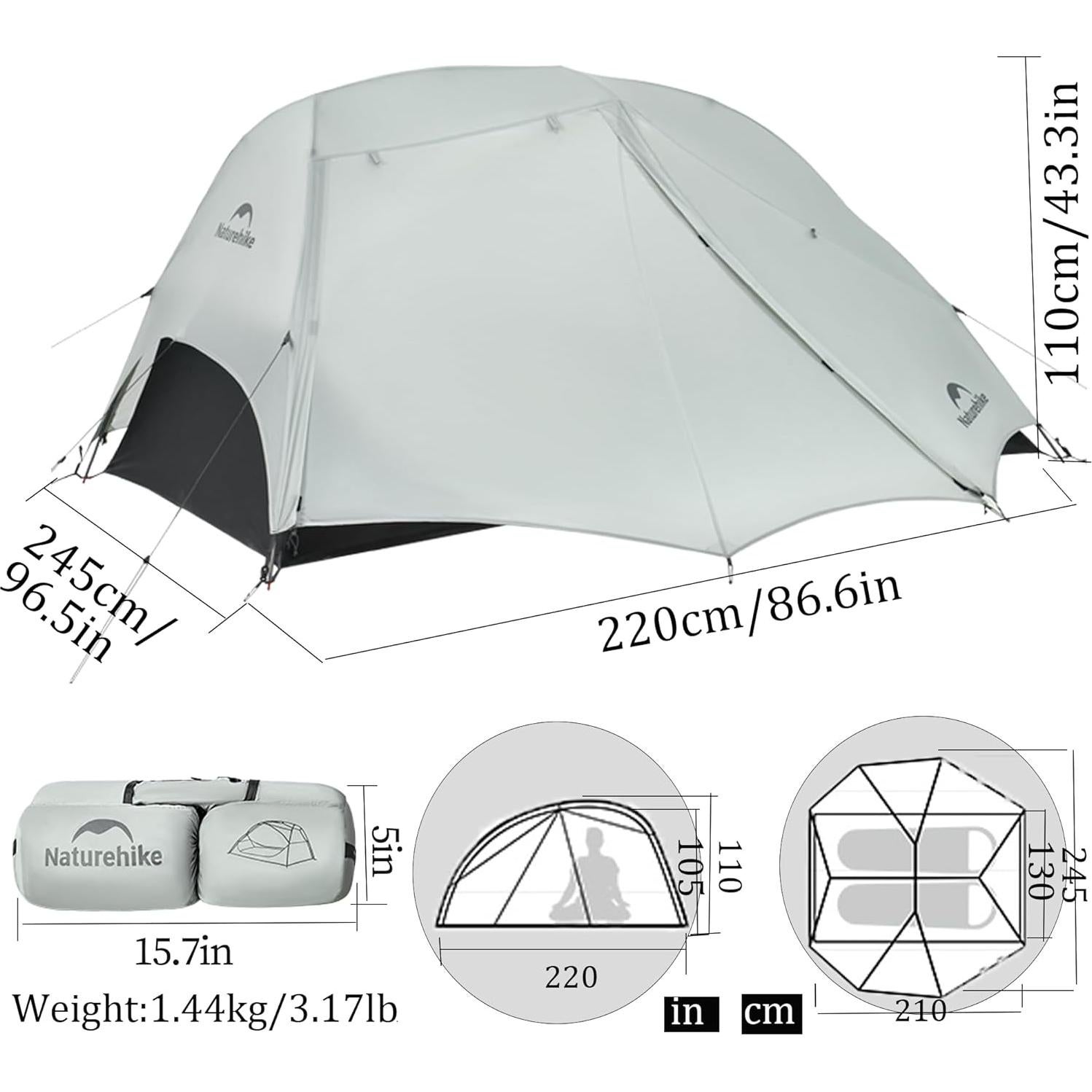Tienda de Camping Naturehike para 2 Personas Impermeable