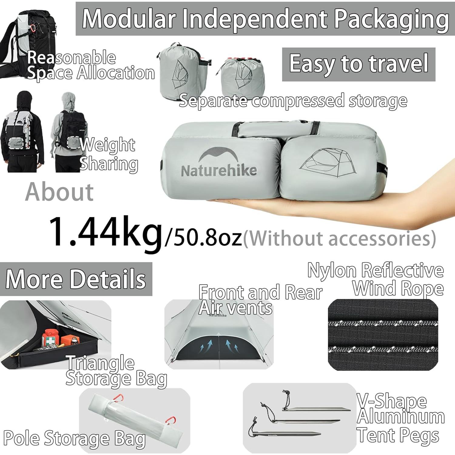 Tienda de Camping Ligera Windhike para 2 Personas 15D Impermeable