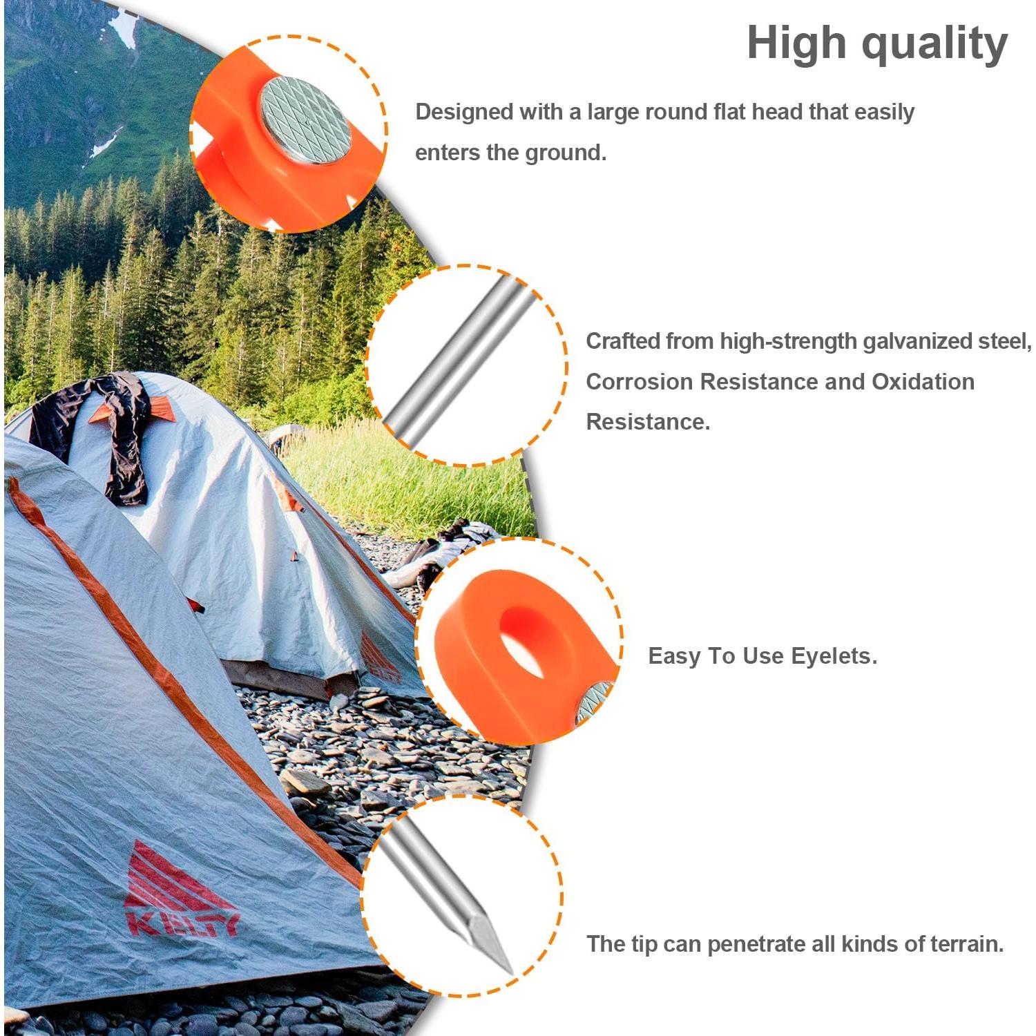 10 Estacas de Tienda TEOYNGU 18cm Acero Galvanizado Naranja