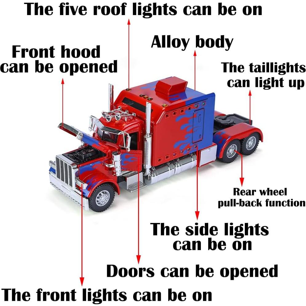 Camión Semi Pesado 1:24 Therina Rojo Diecast con Luces y Sonidos