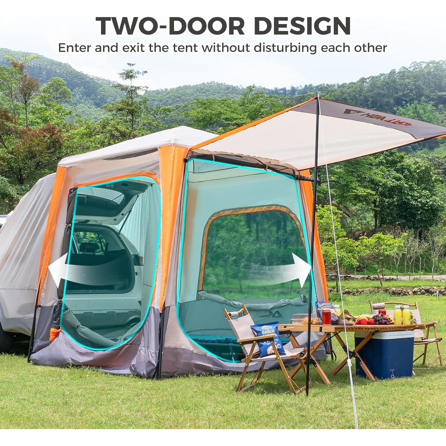 HEYTRIP SUV Tent for Camping with Poles Double Door Design SUV Camping Tent Waterproof Rainfly Car Camping Tent for Couples or Family