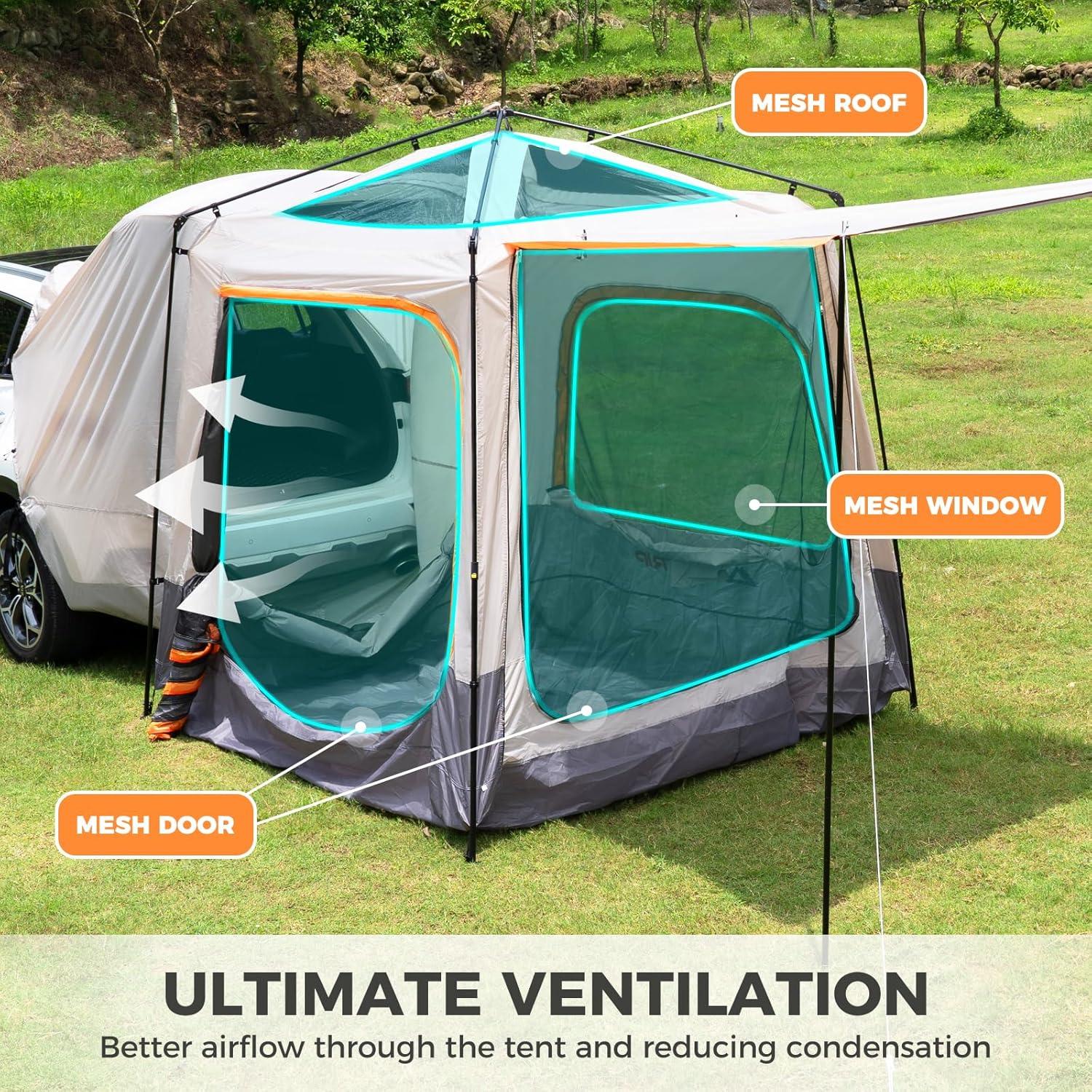 HEYTRIP SUV Tent for Camping with Poles Double Door Design SUV Camping Tent Waterproof Rainfly Car Camping Tent for Couples or Family